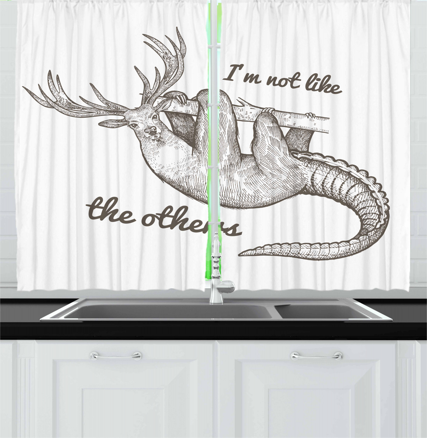 Sloth Kitchen Curtains 2 Panel Set Window Drapes 55" X 39" Ambesonne - Picture 11 of 28