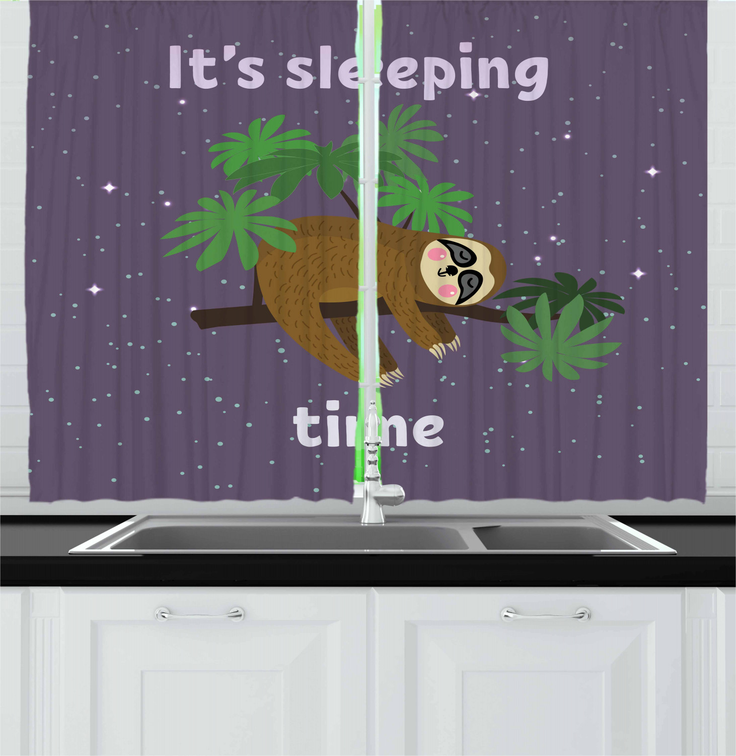 Sloth Kitchen Curtains 2 Panel Set Window Drapes 55" X 39" Ambesonne - Picture 12 of 28