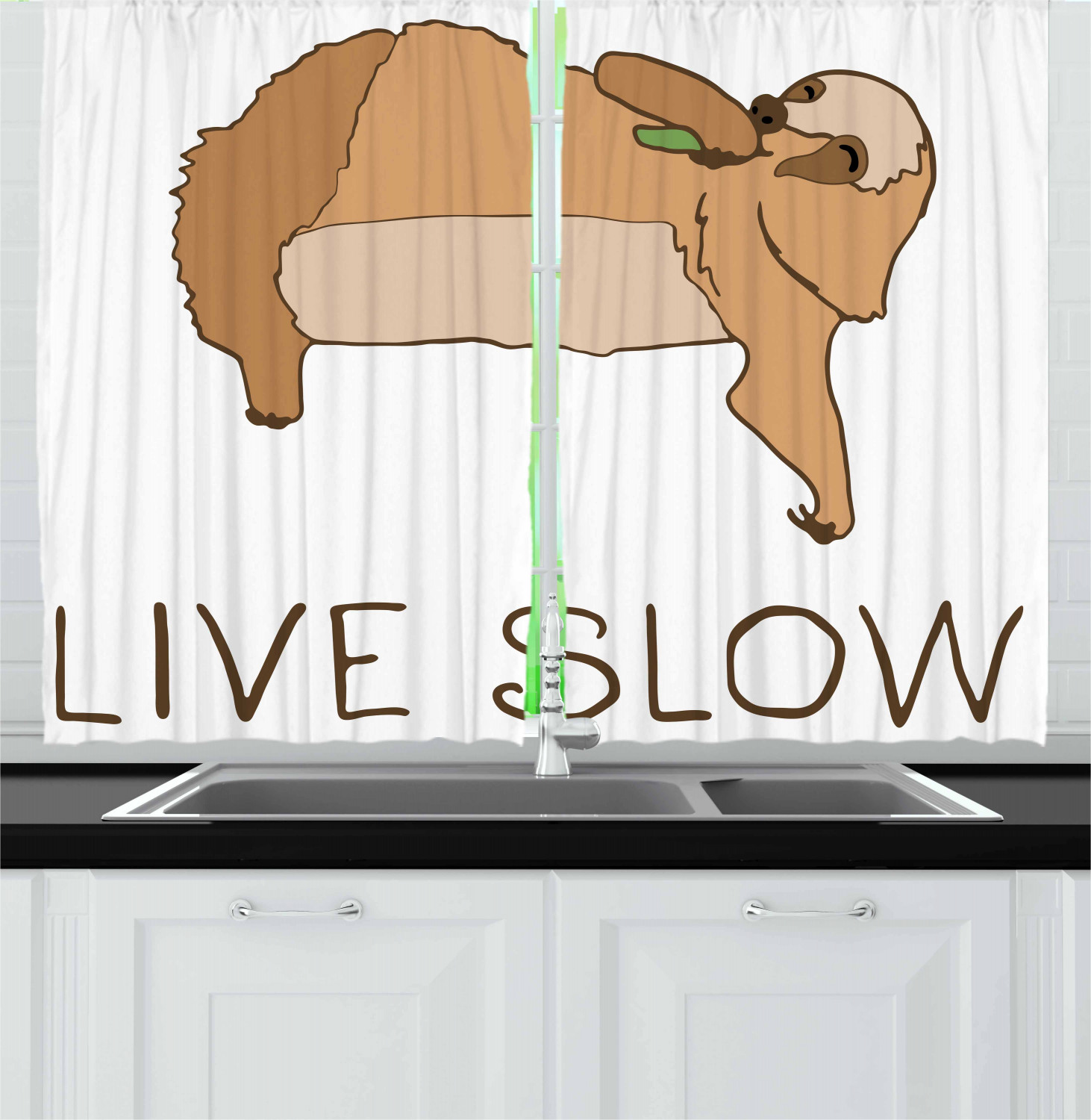 Sloth Kitchen Curtains 2 Panel Set Window Drapes 55" X 39" Ambesonne - Picture 15 of 28