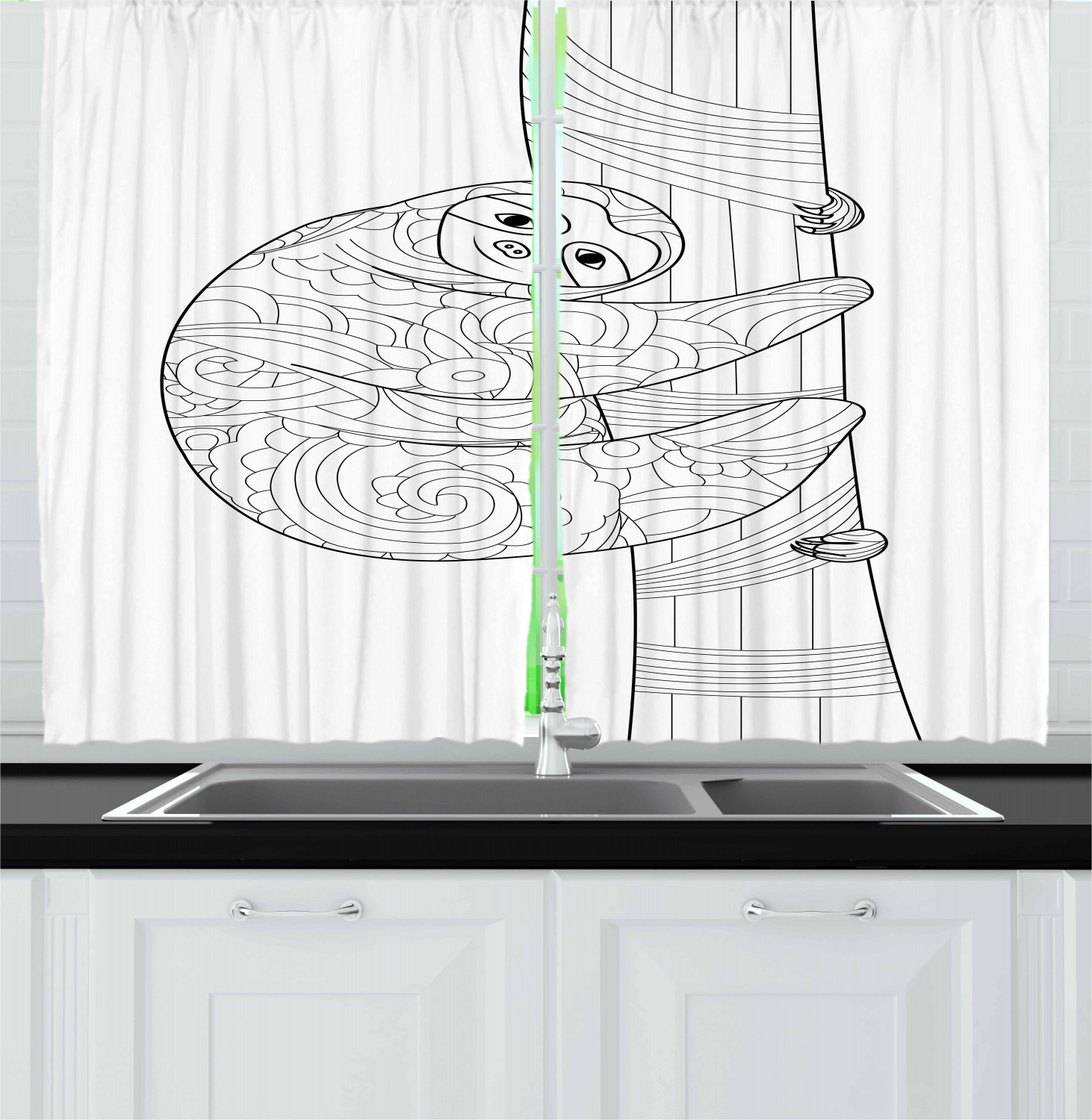 Sloth Kitchen Curtains 2 Panel Set Window Drapes 55" X 39" Ambesonne - Picture 18 of 28