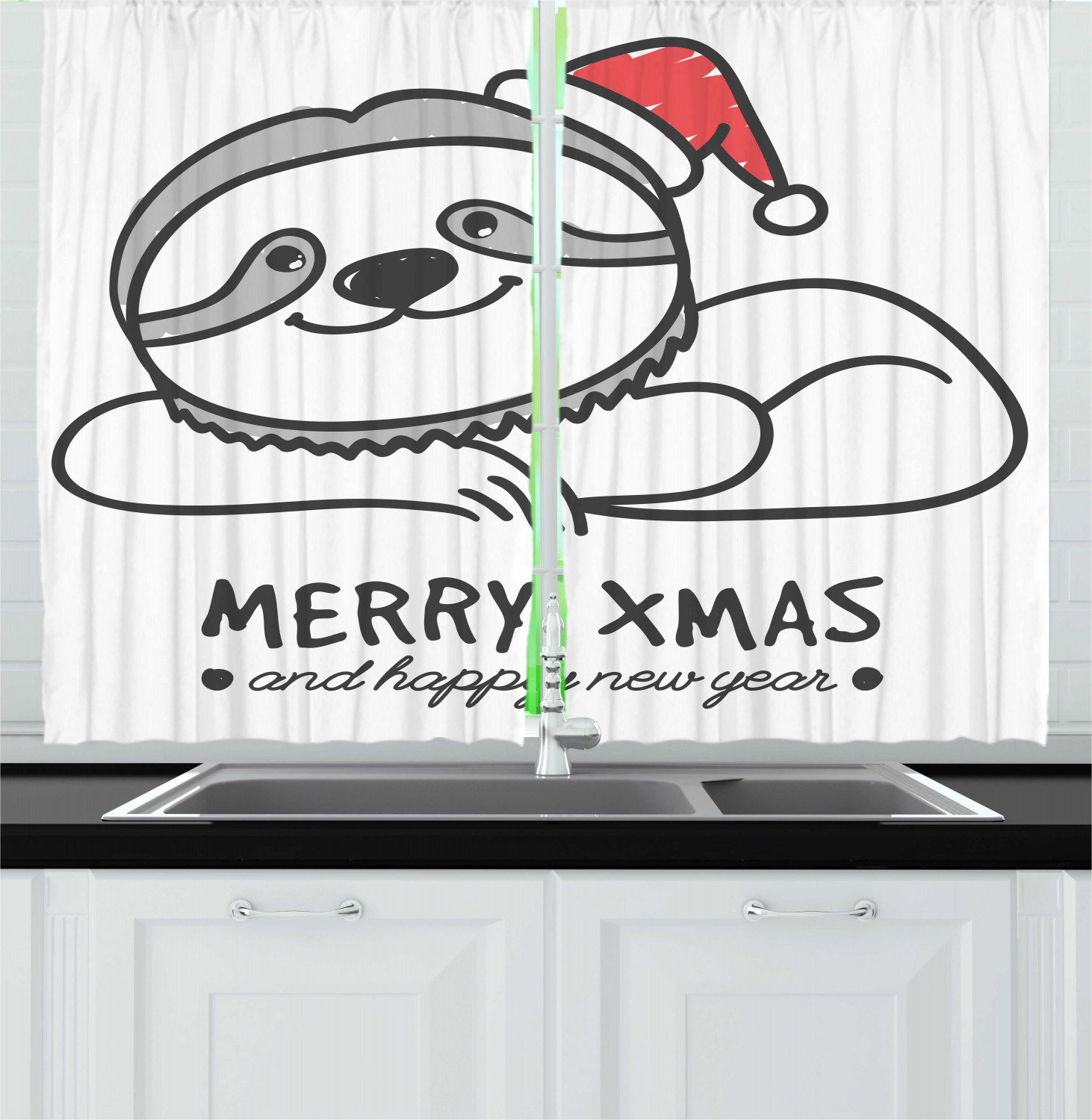 Sloth Kitchen Curtains 2 Panel Set Window Drapes 55" X 39" Ambesonne - Picture 17 of 28