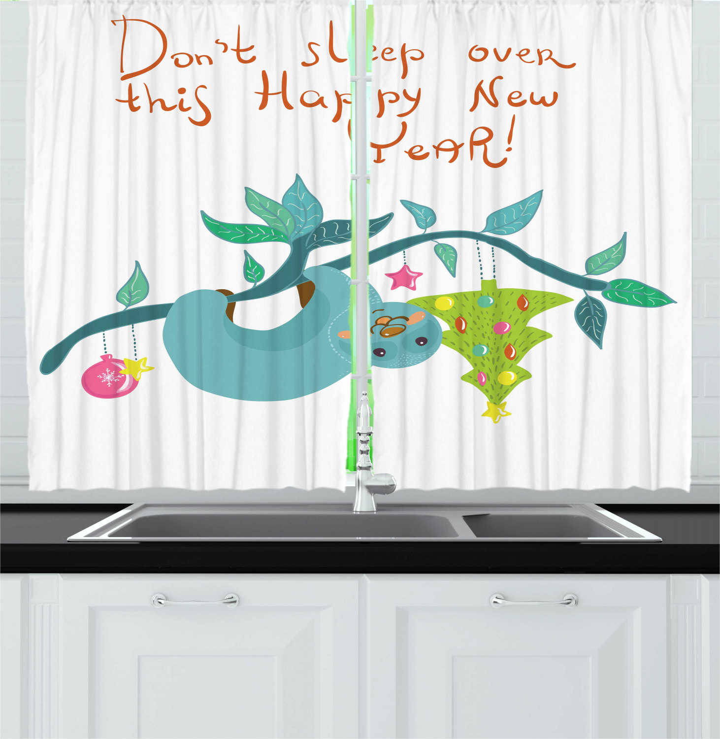 Sloth Kitchen Curtains 2 Panel Set Window Drapes 55" X 39" Ambesonne - Picture 5 of 28