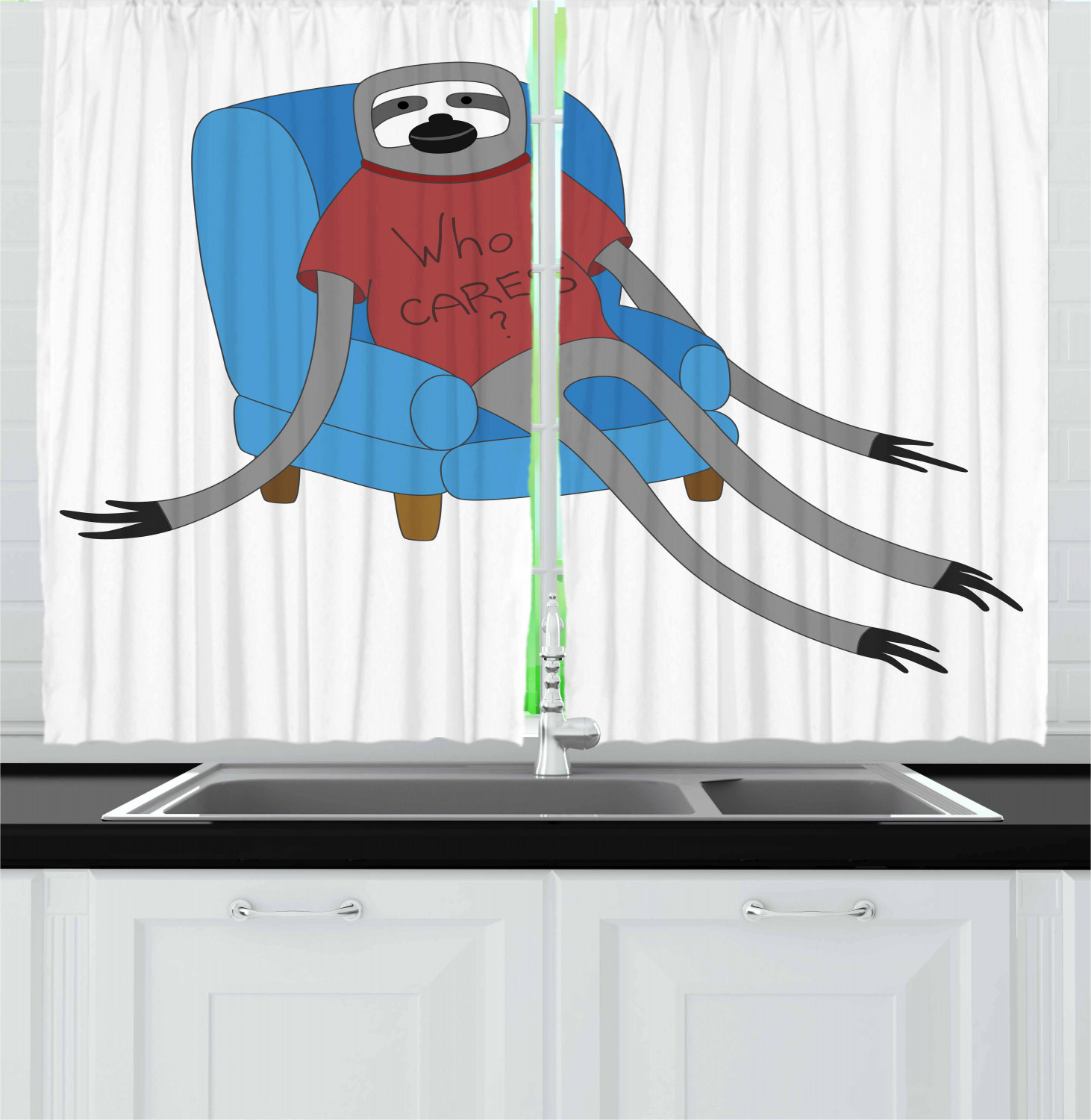 Sloth Kitchen Curtains 2 Panel Set Window Drapes 55" X 39" Ambesonne - Picture 28 of 28