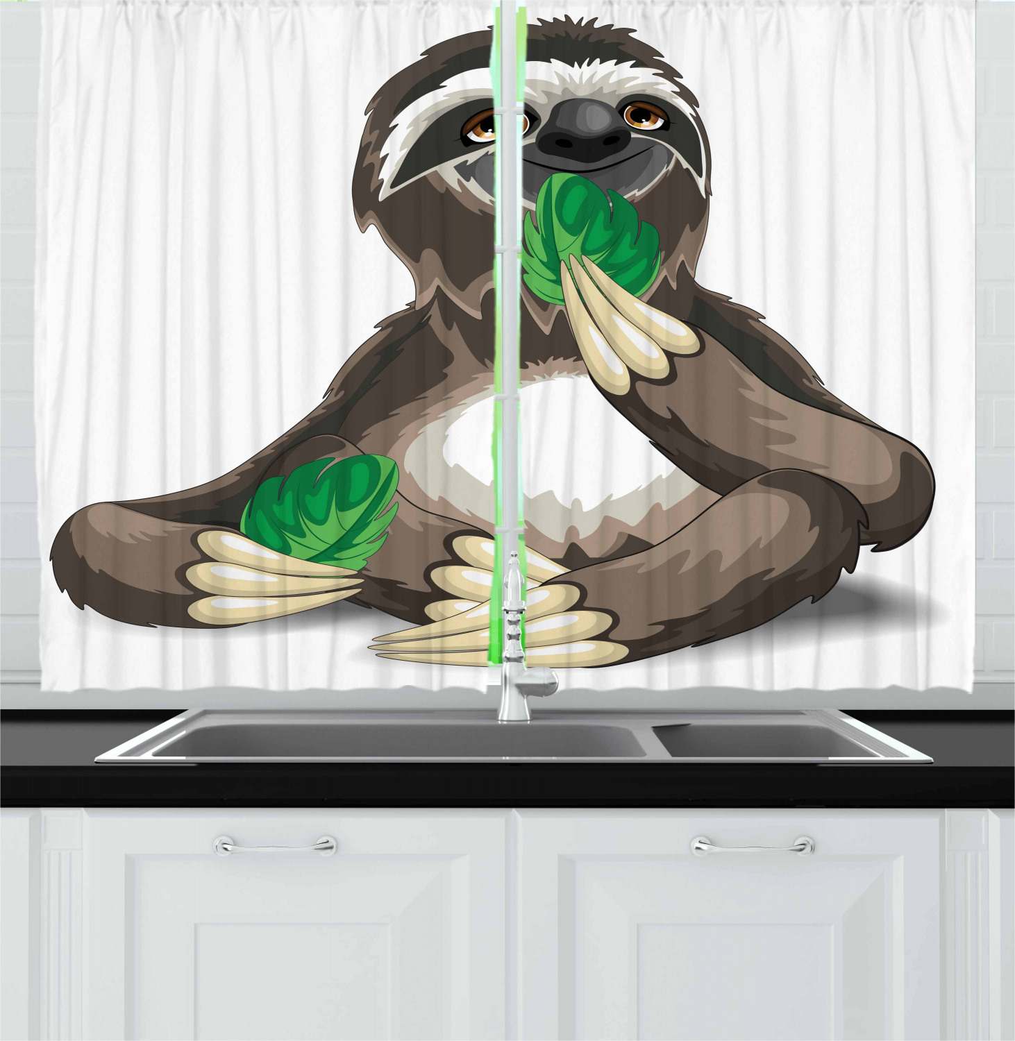 Sloth Kitchen Curtains 2 Panel Set Window Drapes 55" X 39" Ambesonne - Picture 14 of 28