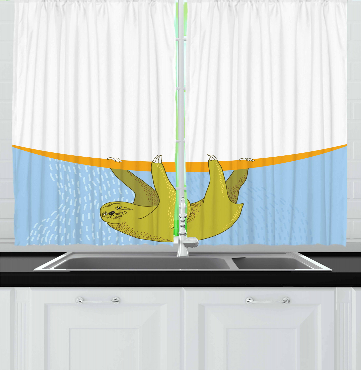 Sloth Kitchen Curtains 2 Panel Set Window Drapes 55" X 39" Ambesonne - Picture 23 of 28