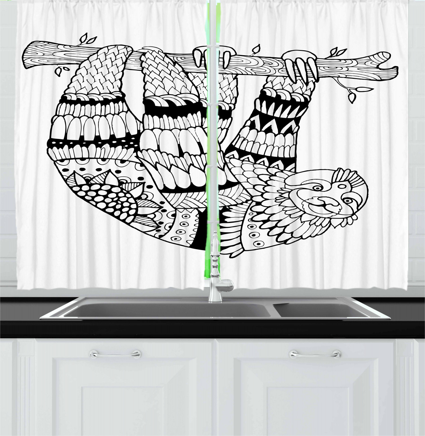 Sloth Kitchen Curtains 2 Panel Set Window Drapes 55" X 39" Ambesonne - Picture 6 of 28