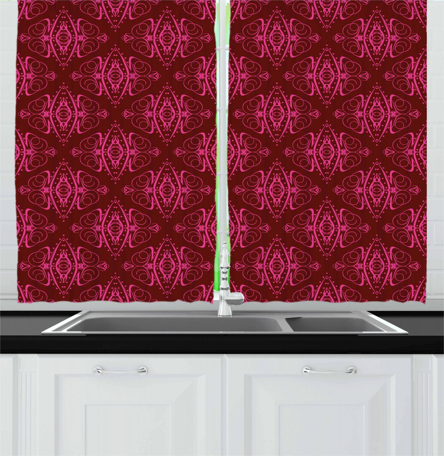 Hot Pink Kitchen Curtains 2 Panel Set Window Drapes 55