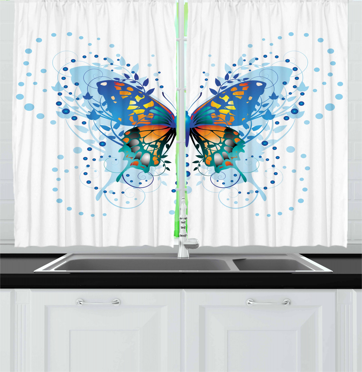 Swallowtail Butterfly Kitchen Curtains 2 Panel Set Window Drapes 55" X 39" 