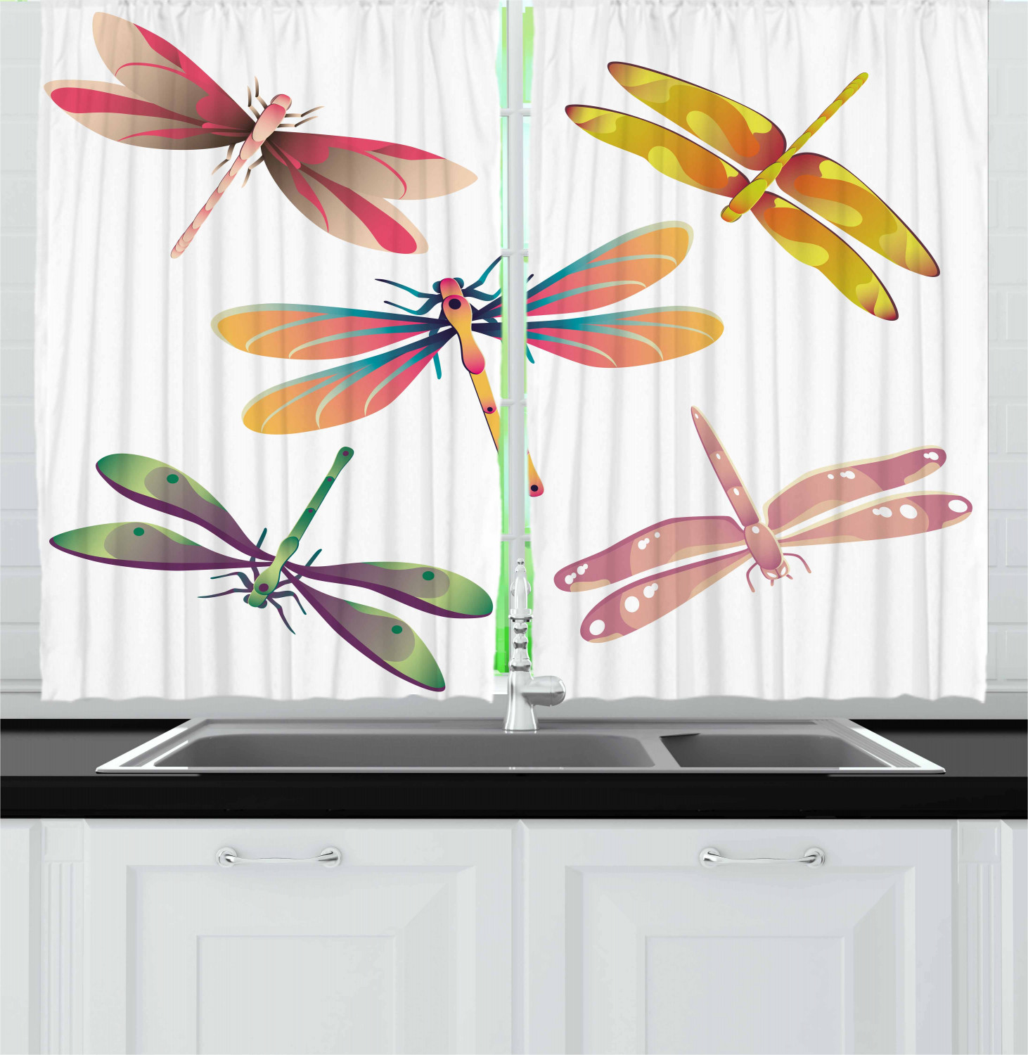 Flying Dragonfly Kitchen Curtains 2 Panel Set Window Drapes 55" X 39