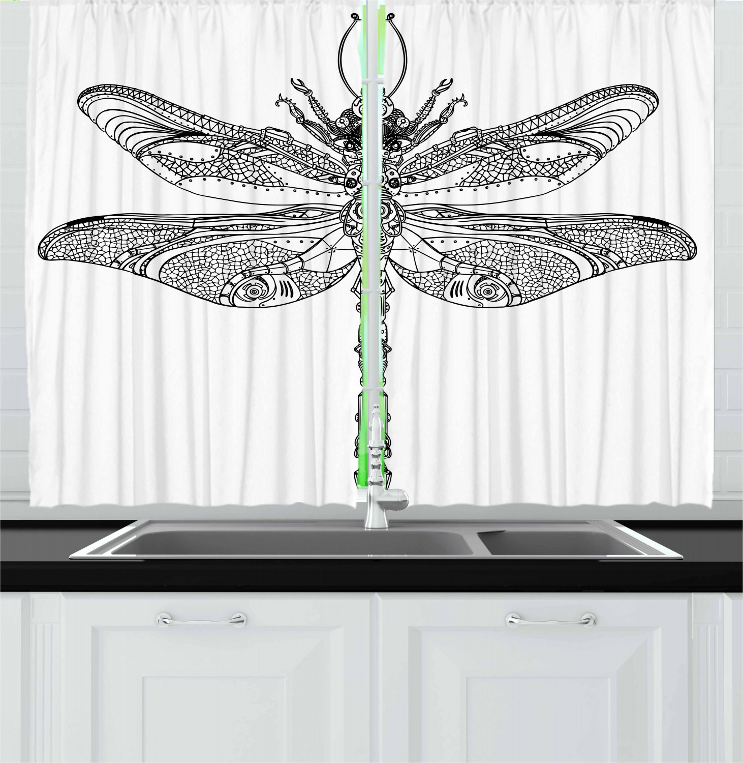 Flying Dragonfly Kitchen Curtains 2 Panel Set Window Drapes 55" X 39