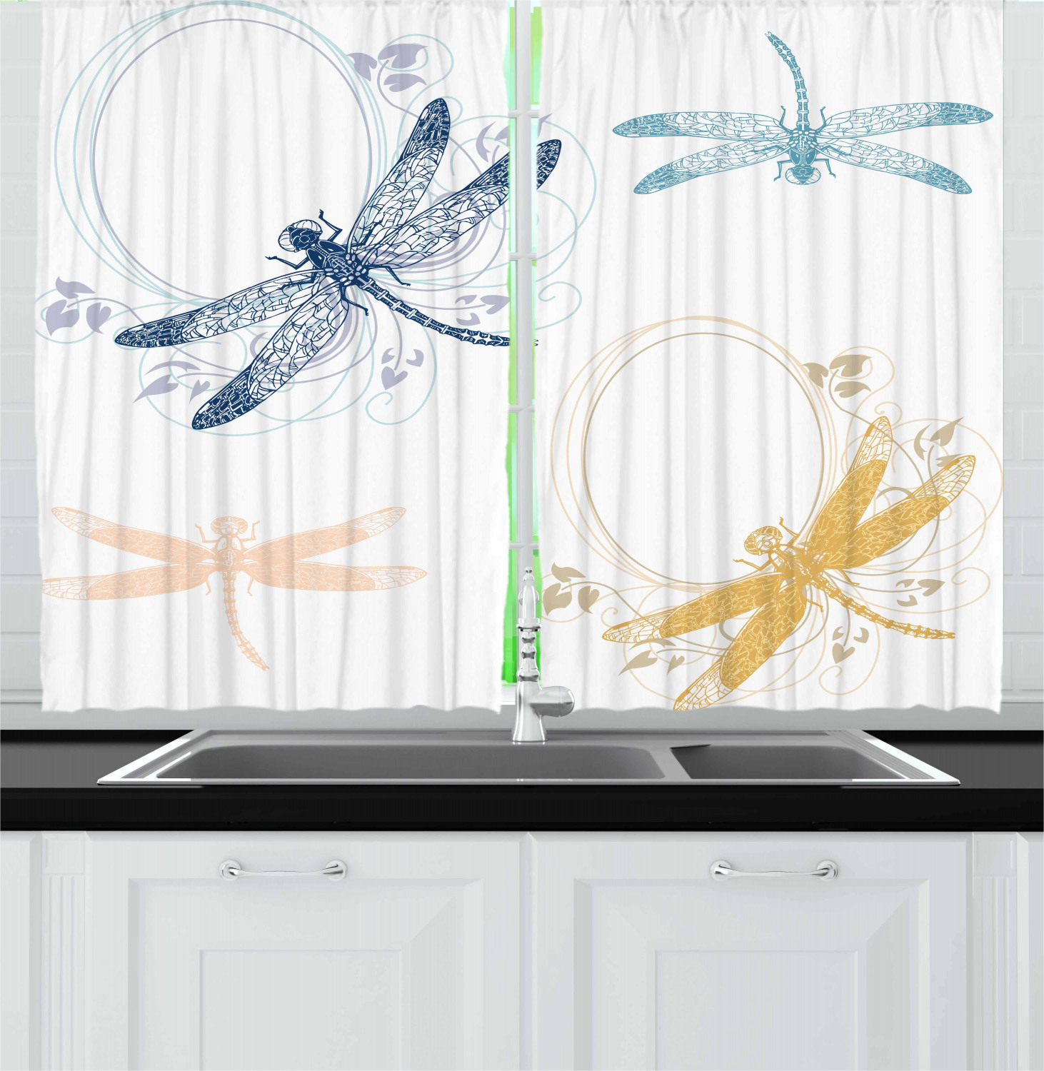 Flying Dragonfly Kitchen Curtains 2 Panel Set Window Drapes 55" X 39