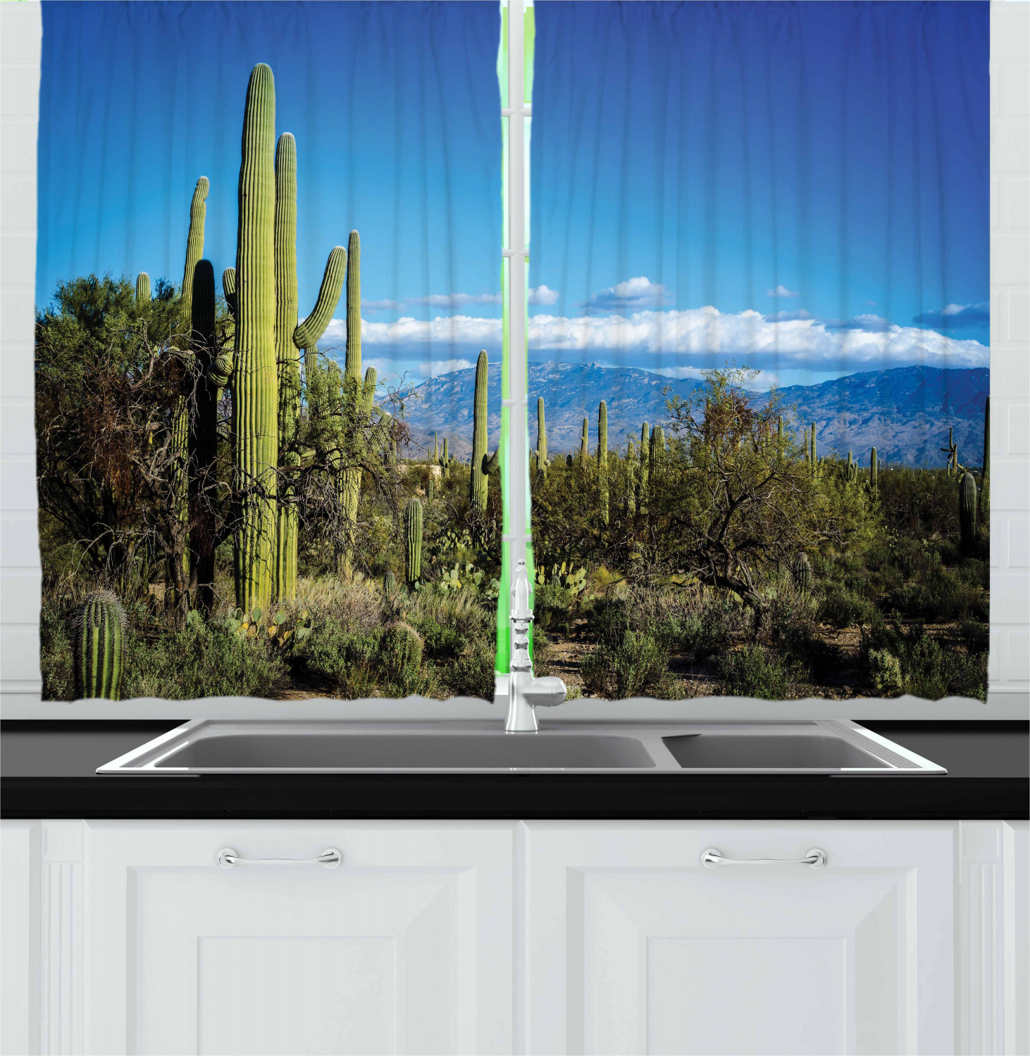 Desert Kitchen Curtains 2 Panel Set Window Drapes 55" X 39" by Ambesonne - Picture 12 of 12