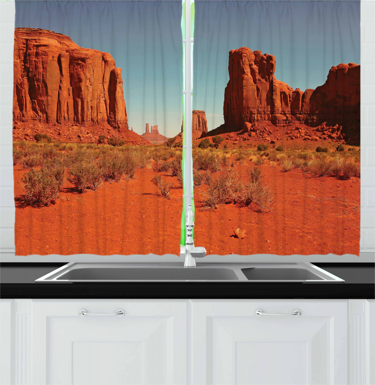 Desert Kitchen Curtains 2 Panel Set Window Drapes 55" X 39" by Ambesonne - Picture 8 of 12