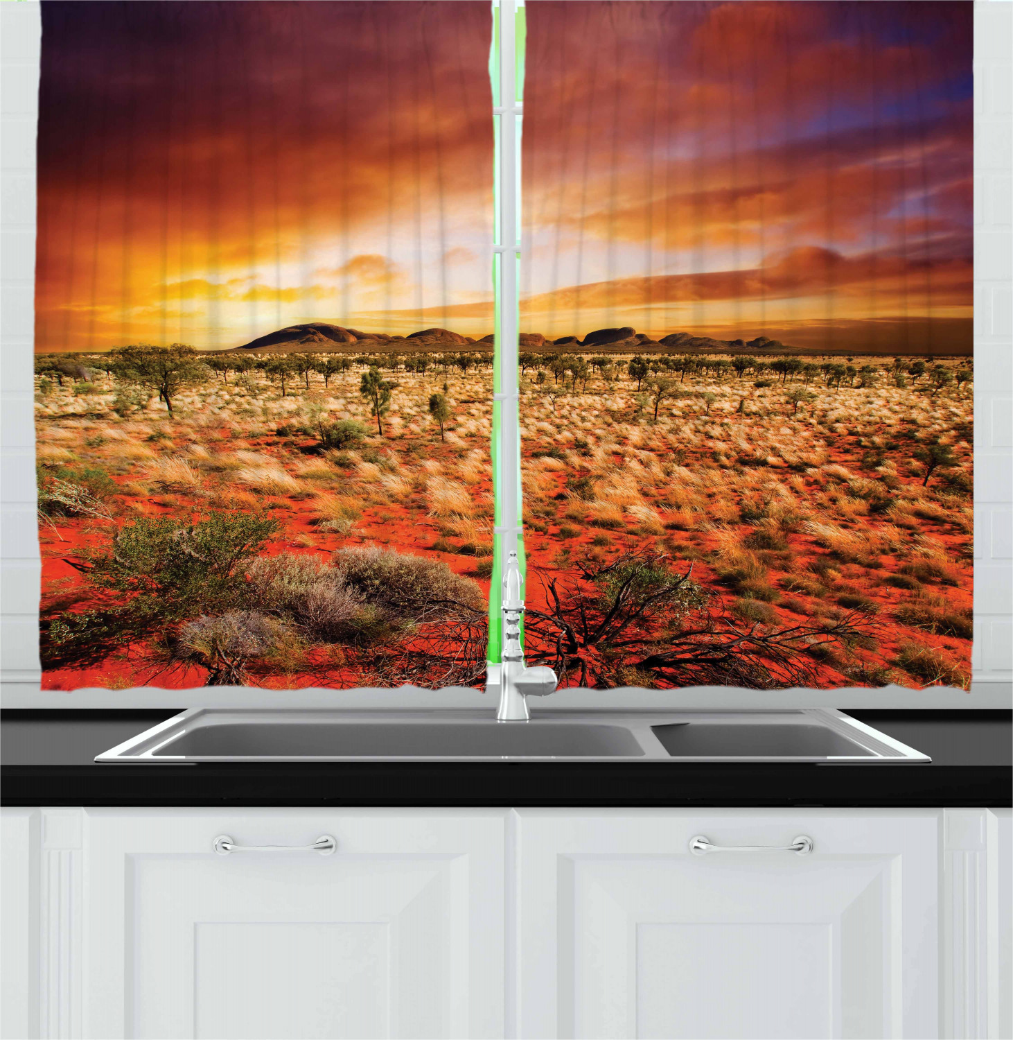 Desert Kitchen Curtains 2 Panel Set Window Drapes 55" X 39" by Ambesonne - Picture 9 of 12