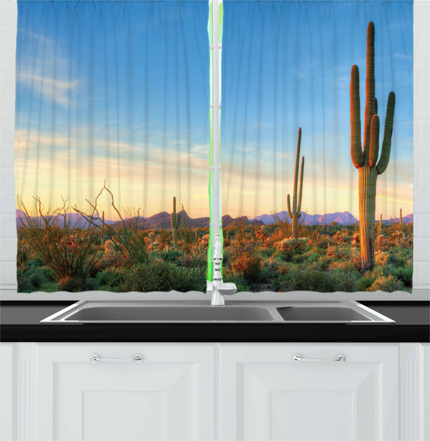 Desert Kitchen Curtains 2 Panel Set Window Drapes 55" X 39" by Ambesonne - Picture 11 of 12