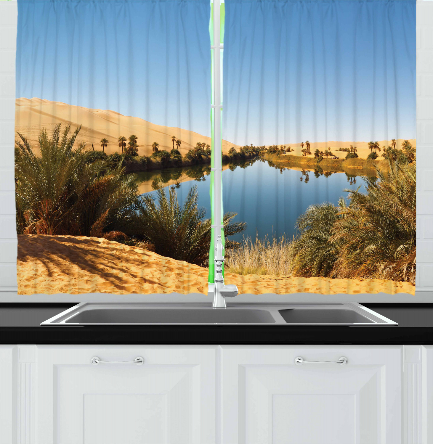 Desert Kitchen Curtains 2 Panel Set Window Drapes 55" X 39" by Ambesonne - Picture 6 of 12