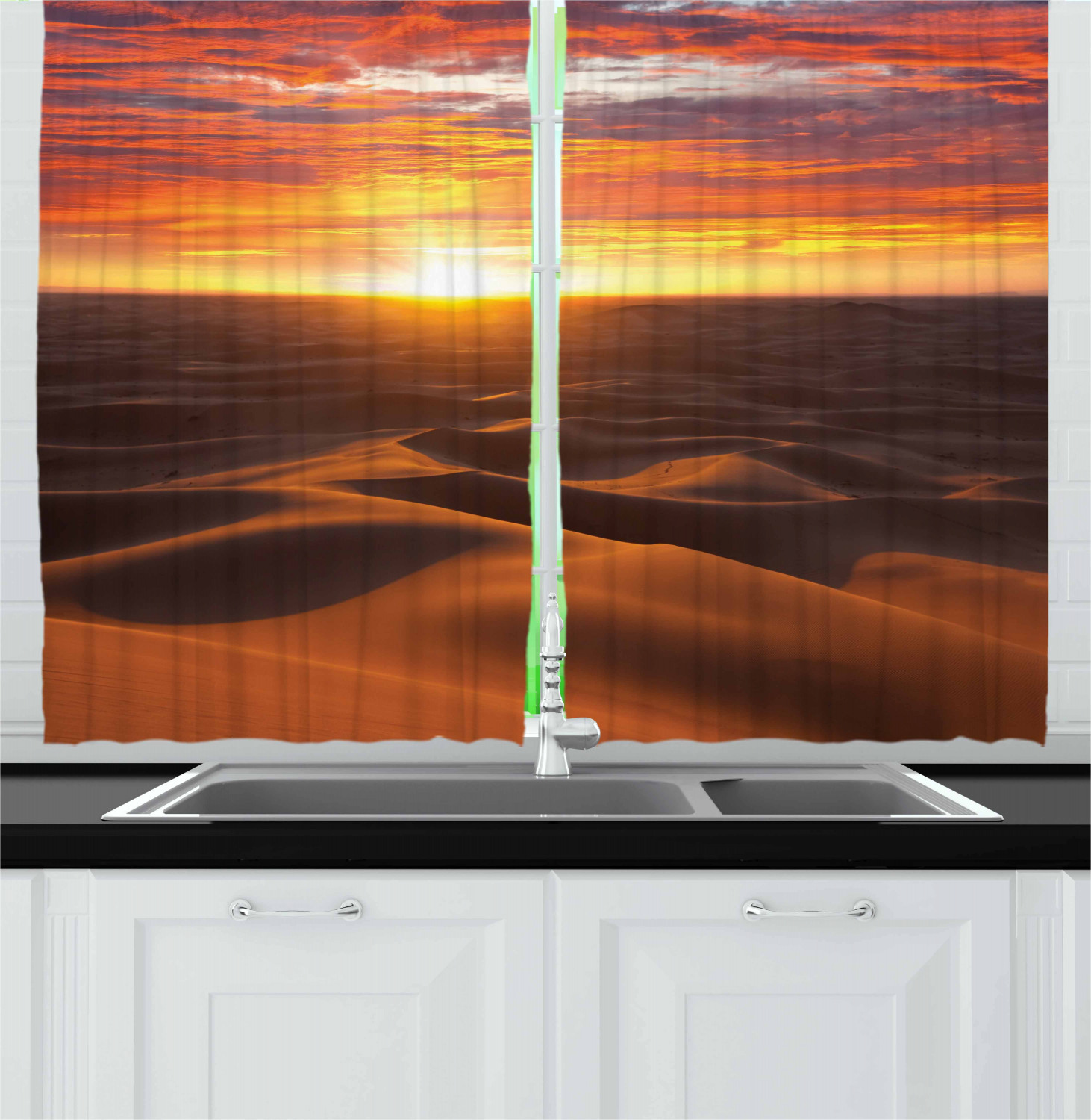 Desert Kitchen Curtains 2 Panel Set Window Drapes 55" X 39" by Ambesonne - Picture 3 of 12