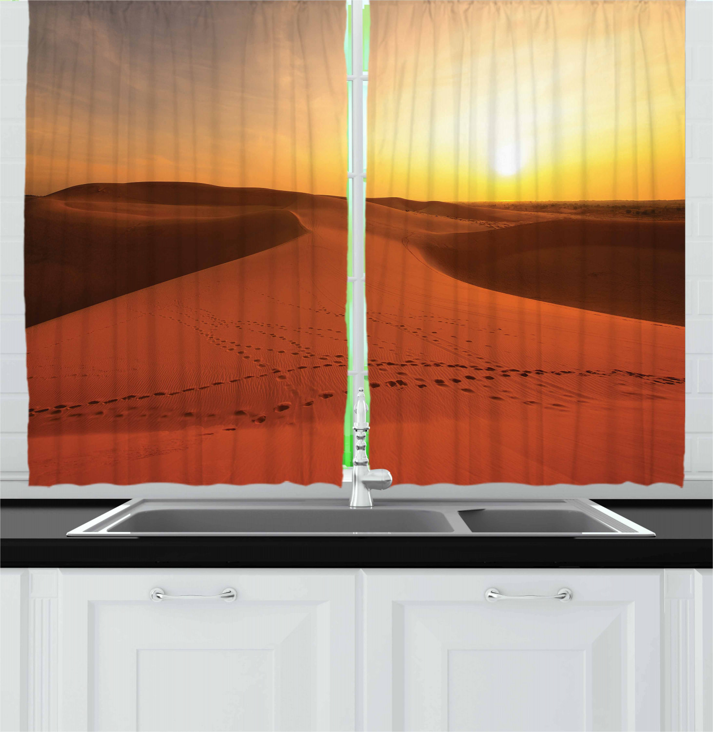 Desert Kitchen Curtains 2 Panel Set Window Drapes 55" X 39" by Ambesonne - Picture 5 of 12