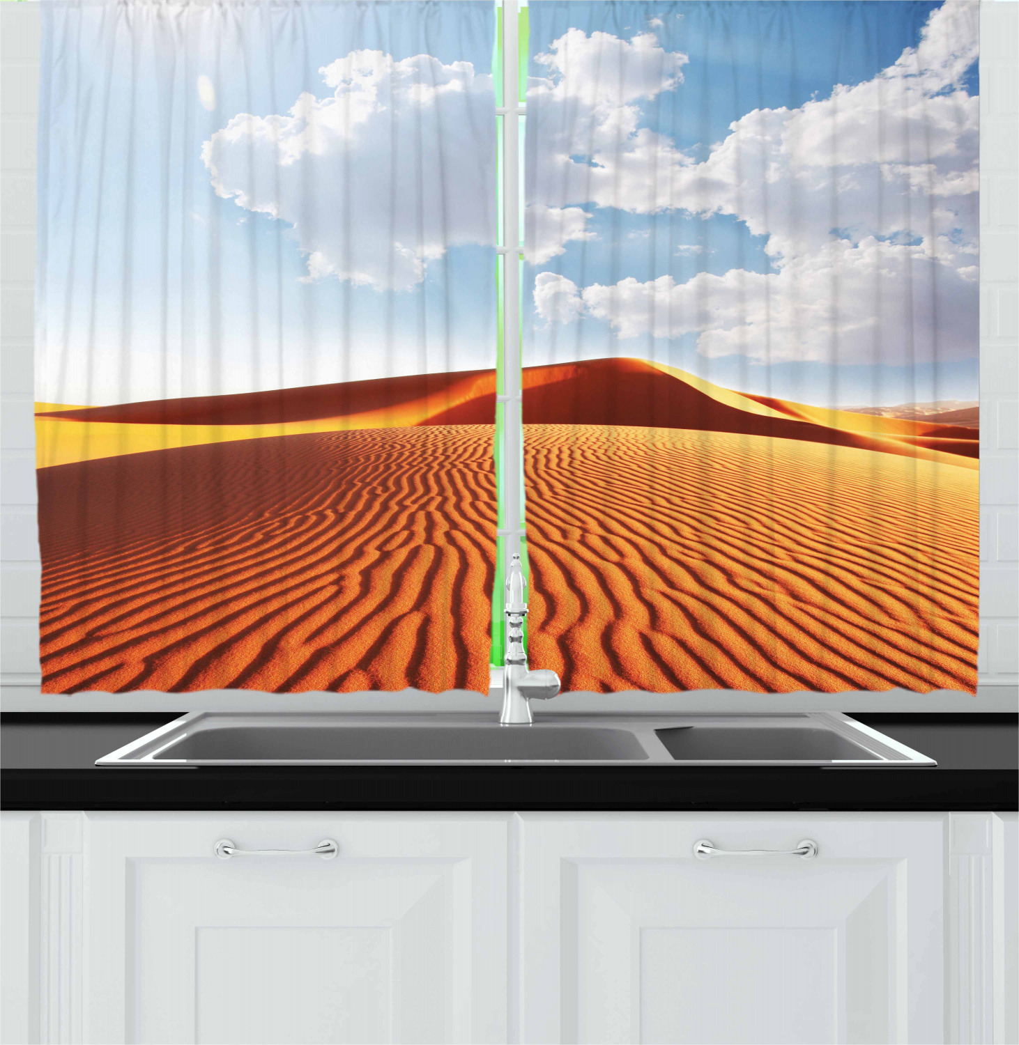 Desert Kitchen Curtains 2 Panel Set Window Drapes 55" X 39" by Ambesonne - Picture 4 of 12