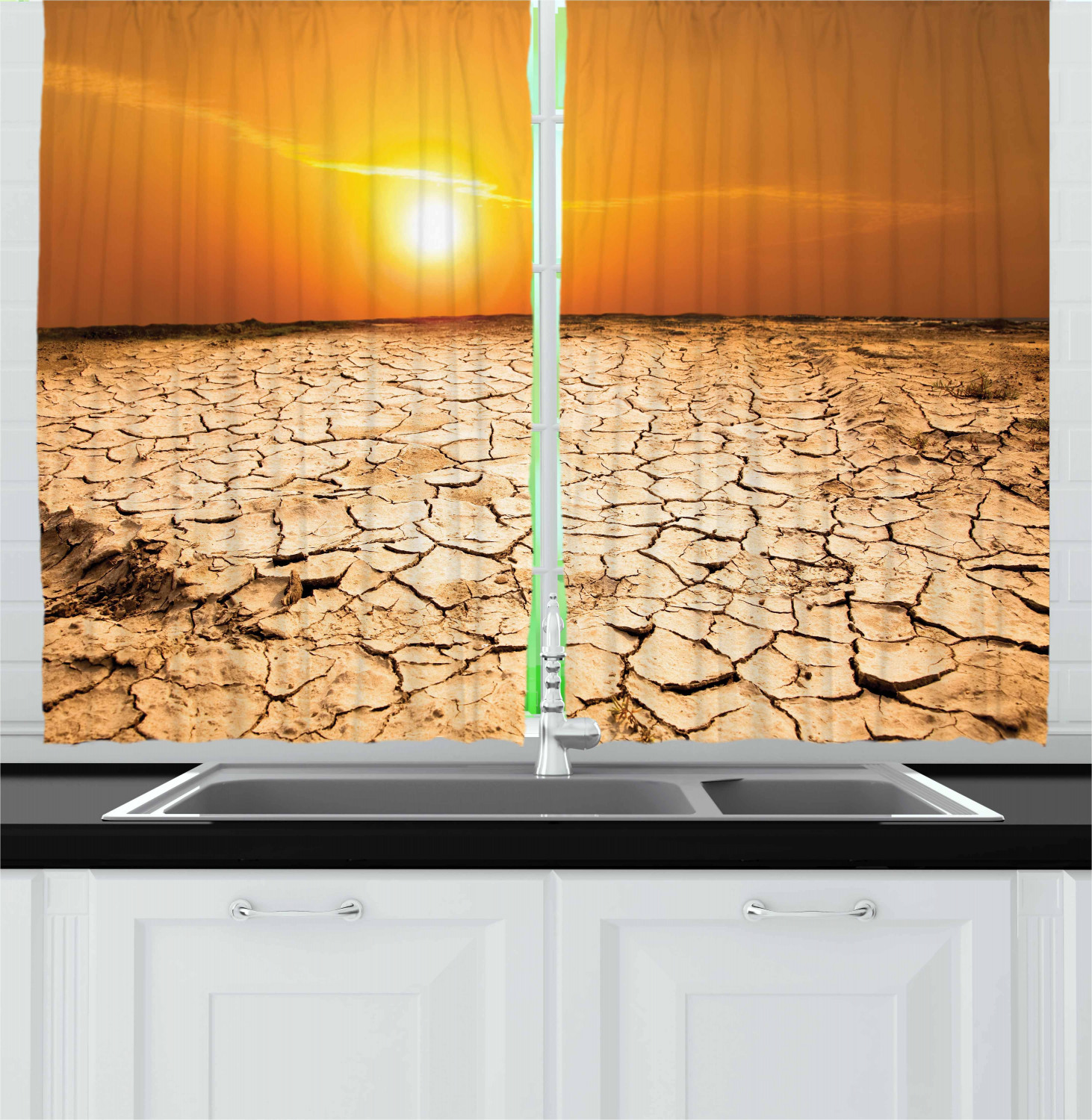 Desert Kitchen Curtains 2 Panel Set Window Drapes 55" X 39" by Ambesonne - Picture 2 of 12