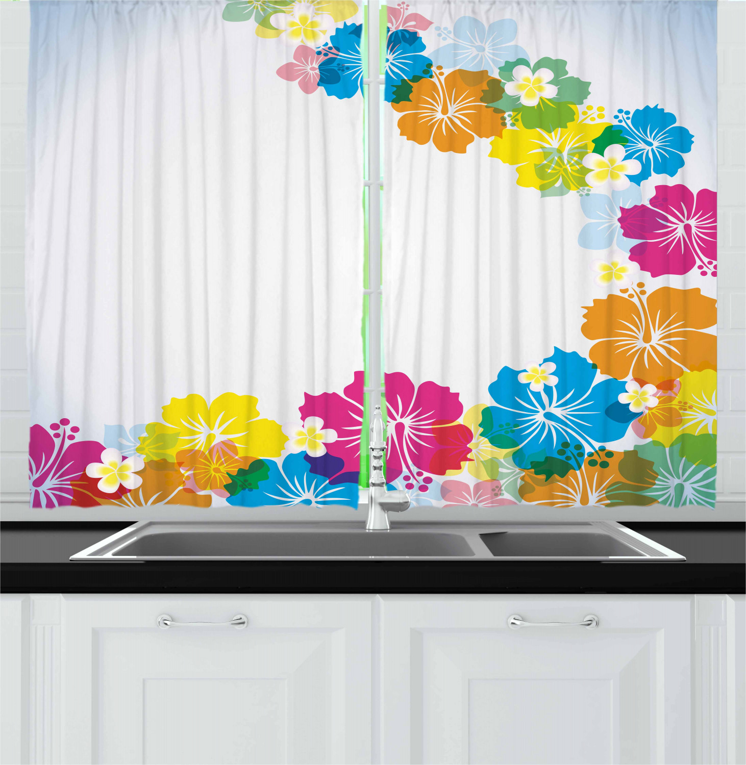 Luau Kitchen Curtains 2 Panel Set Window Drapes 55" X 39" by Ambesonne 