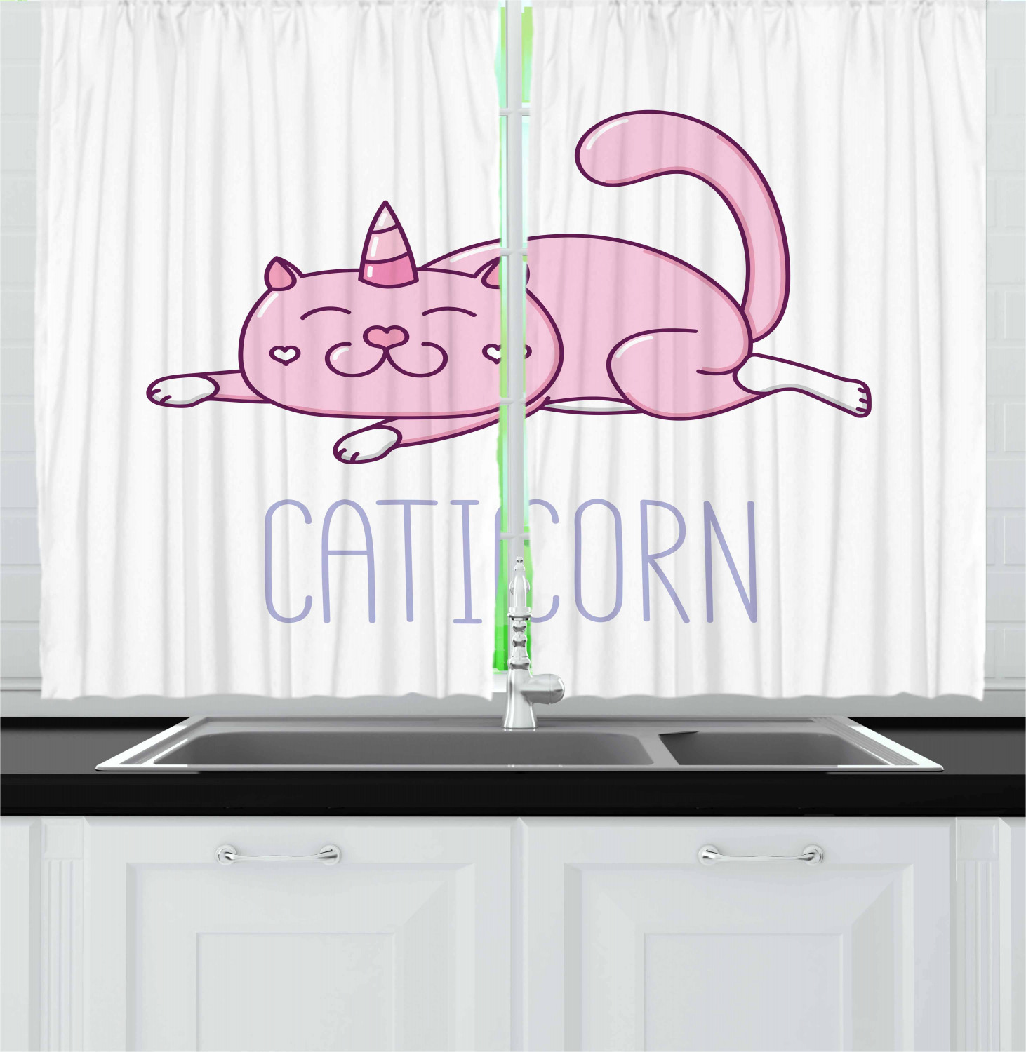 Unicorn Cat Kitchen Curtains 2 Panel Set Window Drapes 55