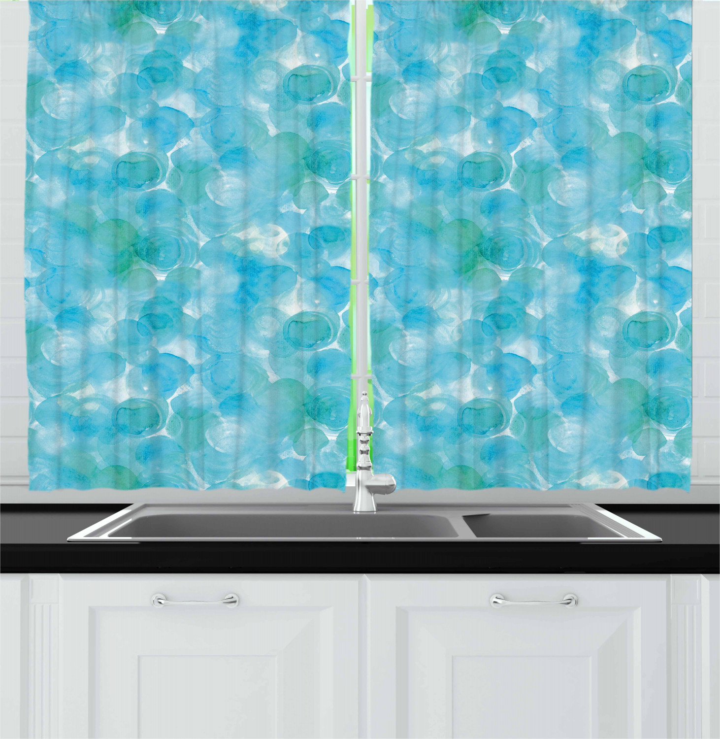 Teal Kitchen Curtains 2 Panel Set Window Drapes 55
