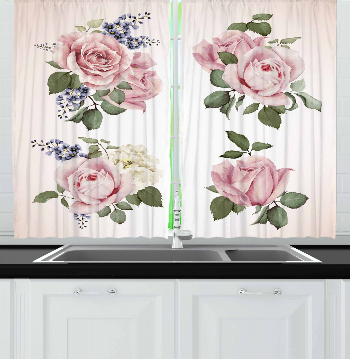 Romantic Rose Kitchen Curtains 2 Panel Set Window Drapes 55 X 39 By   Kc 43150 