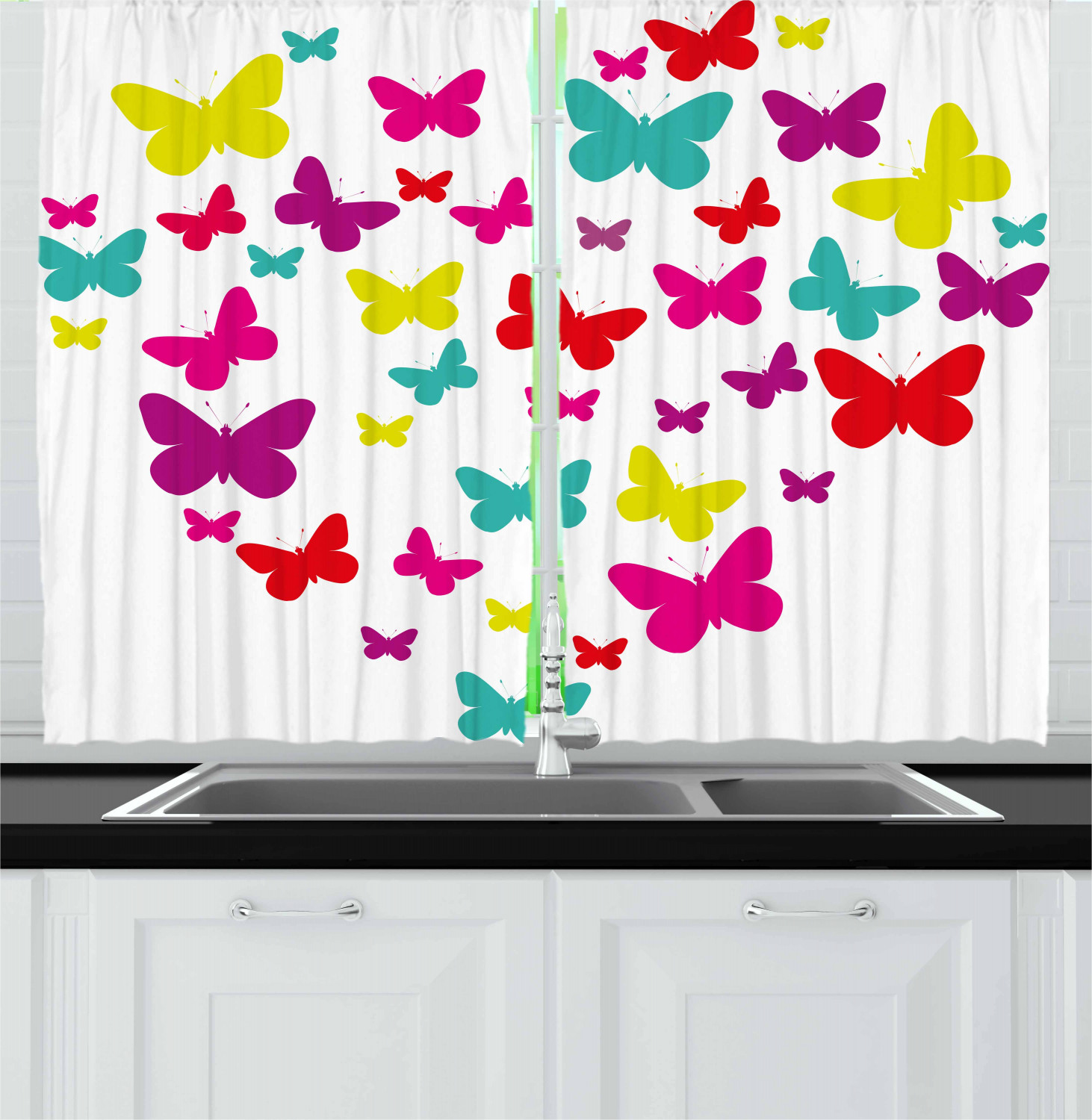 Swallowtail Butterfly Kitchen Curtains 2 Panel Set Window Drapes 55" X 39" 