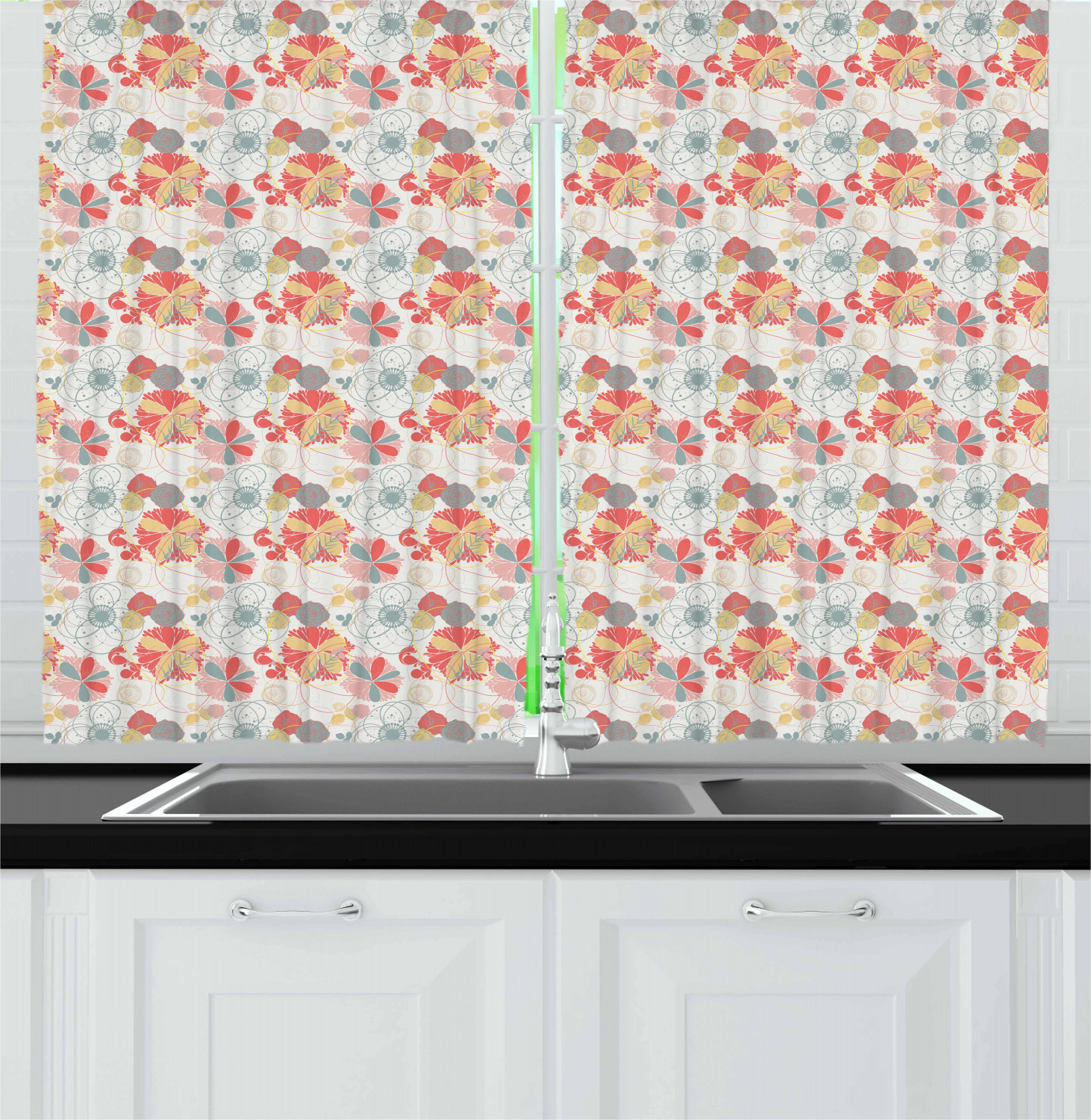 Botanical Flowers Kitchen Curtains 2 Panel Set Window Drapes 55" X 39