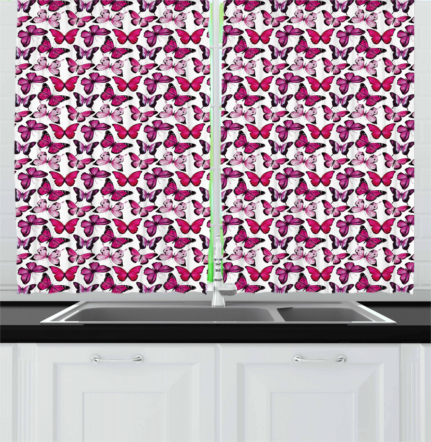 Butterfly Kitchen Curtains 2 Panel Set Window Drapes 55" X 39" by Ambesonne - Picture 14 of 16