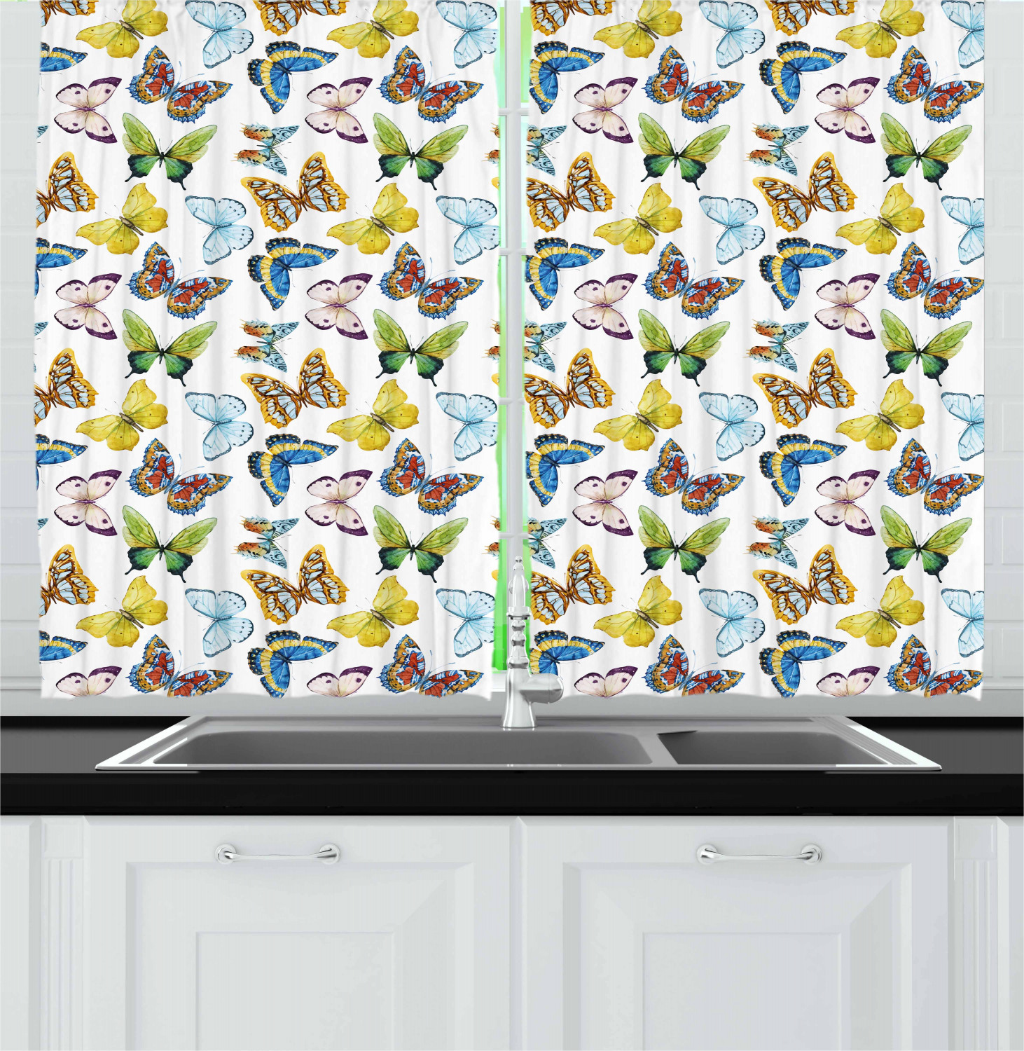 Butterfly Kitchen Curtains 2 Panel Set Window Drapes 55" X 39" by Ambesonne - Picture 16 of 16