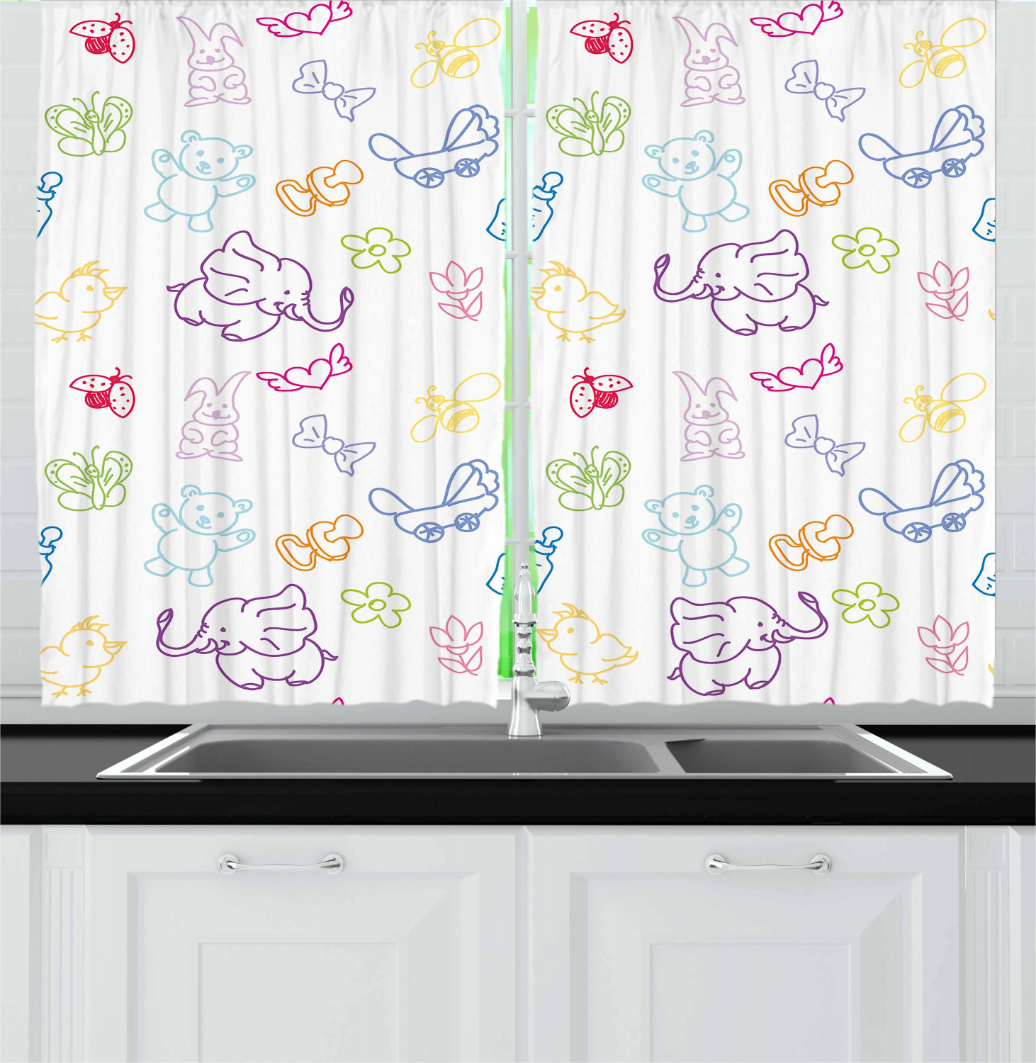 Kids Nursery  Kitchen  Curtains 2 Panel Set  Window Drapes 55 