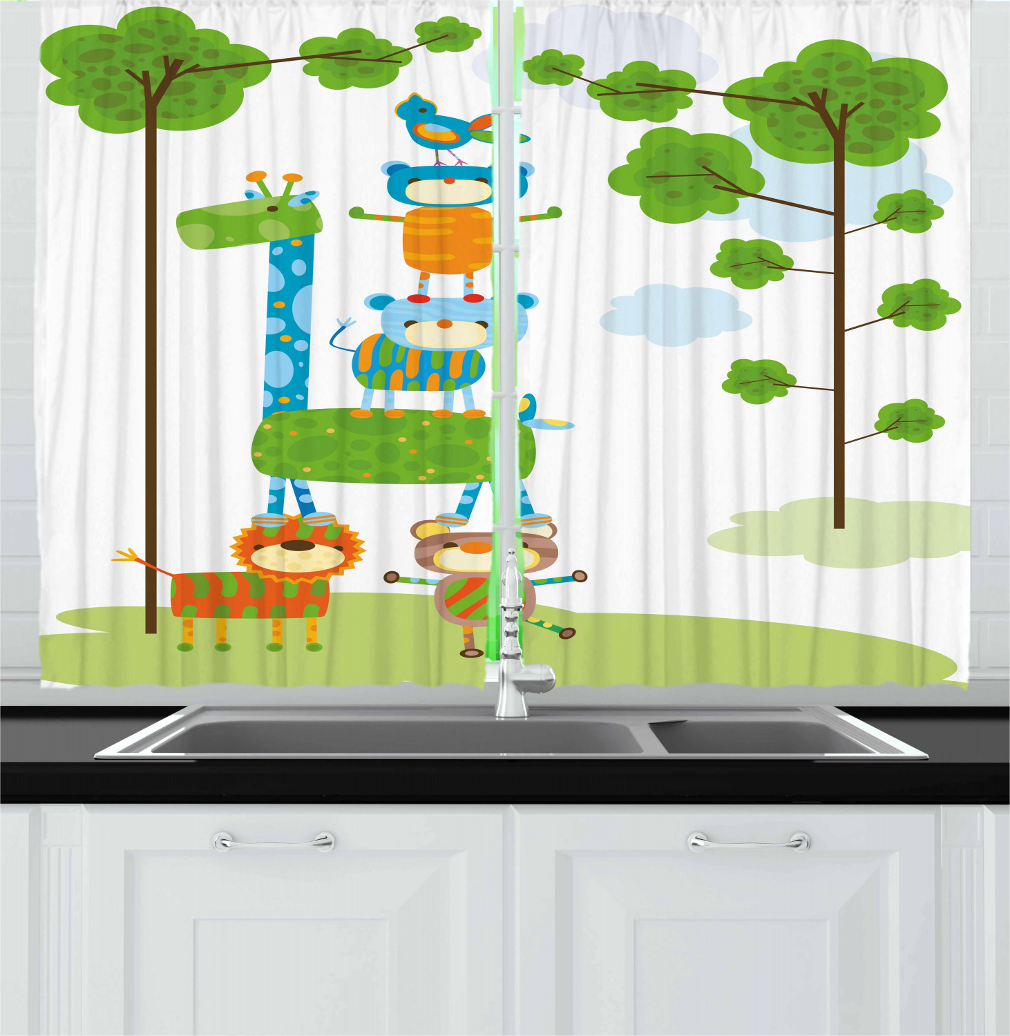 Kids Nursery  Kitchen  Curtains 2 Panel Set  Window Drapes 55 