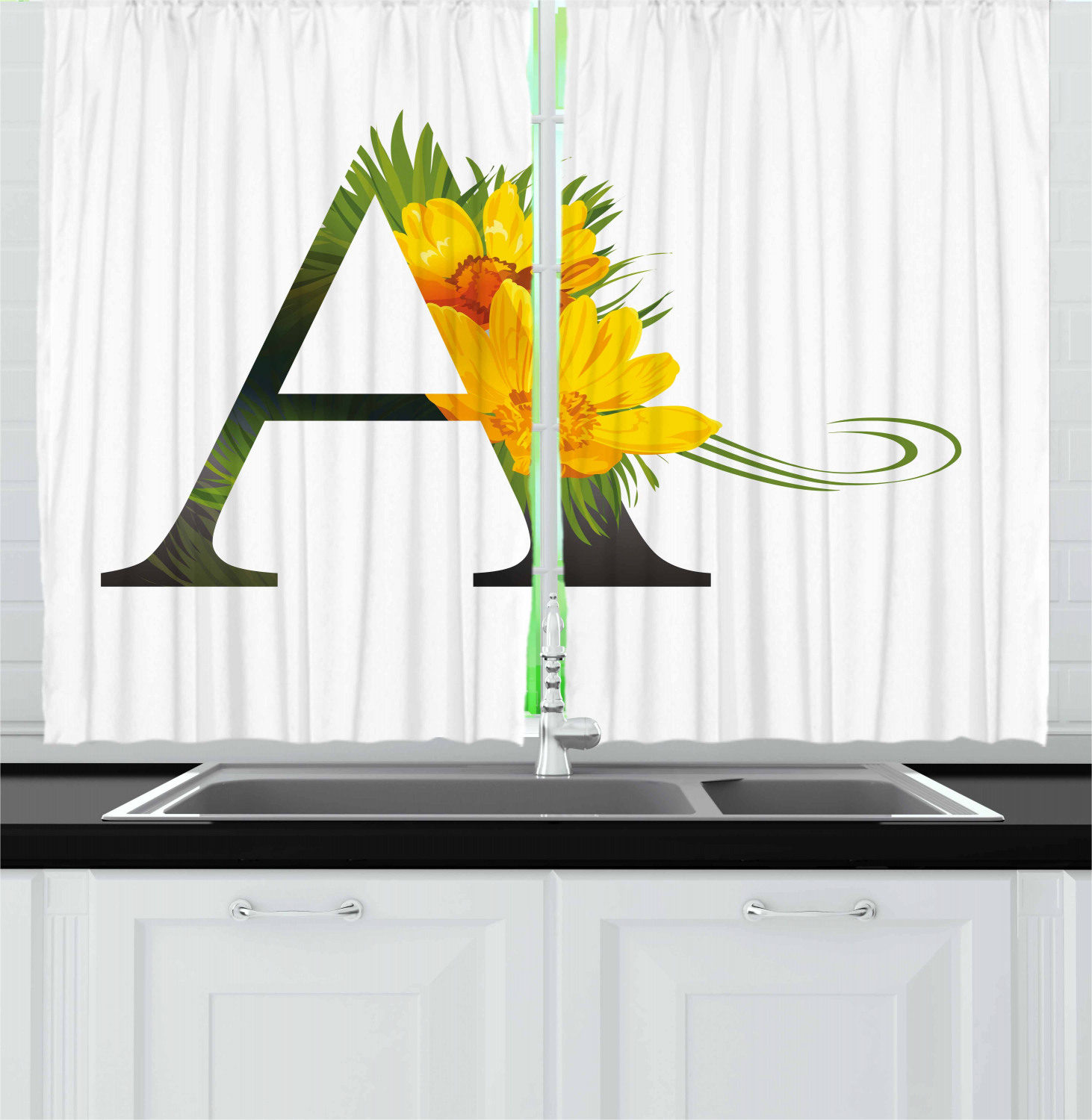 Cactus Flower Modern Art Kitchen Curtains Window Drapes 2 Panels Set 55"x39" 