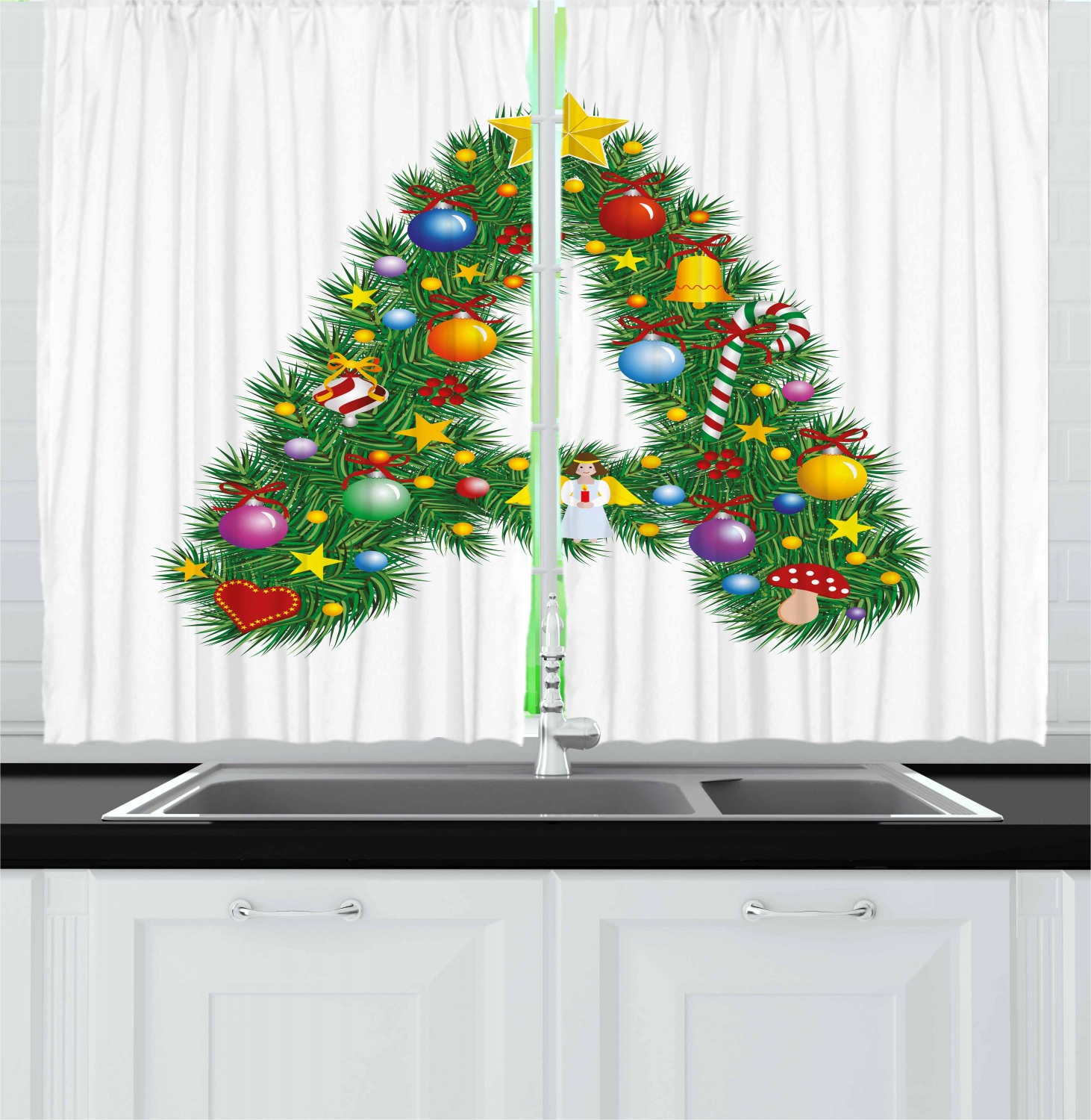 Christmas Elements Kitchen Curtains 2 Panel Set Window Drapes 55" X 39" 