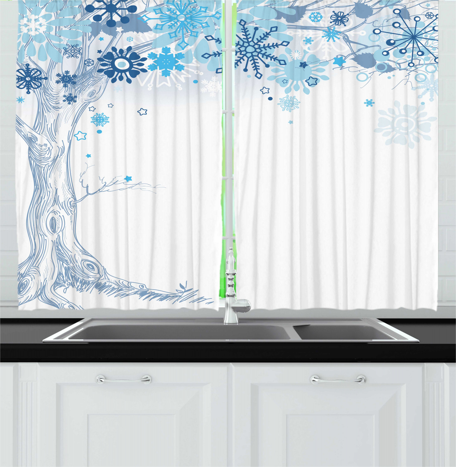 Winter Kitchen Curtains 2 Panel Set Window Drapes 55" X 39" by