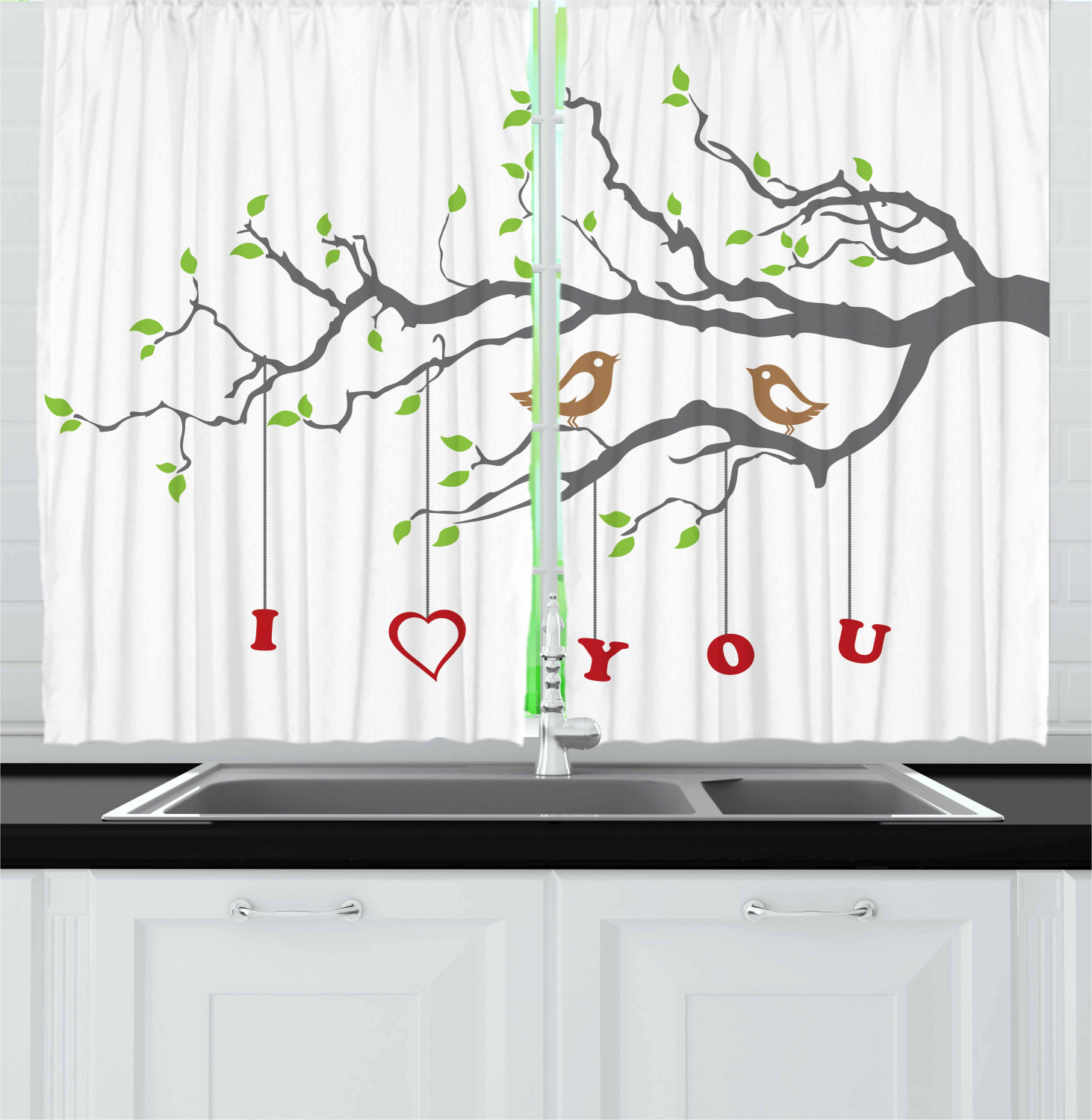 Valentines Day Kitchen Curtains 2 Panel Set Window Drapes 55