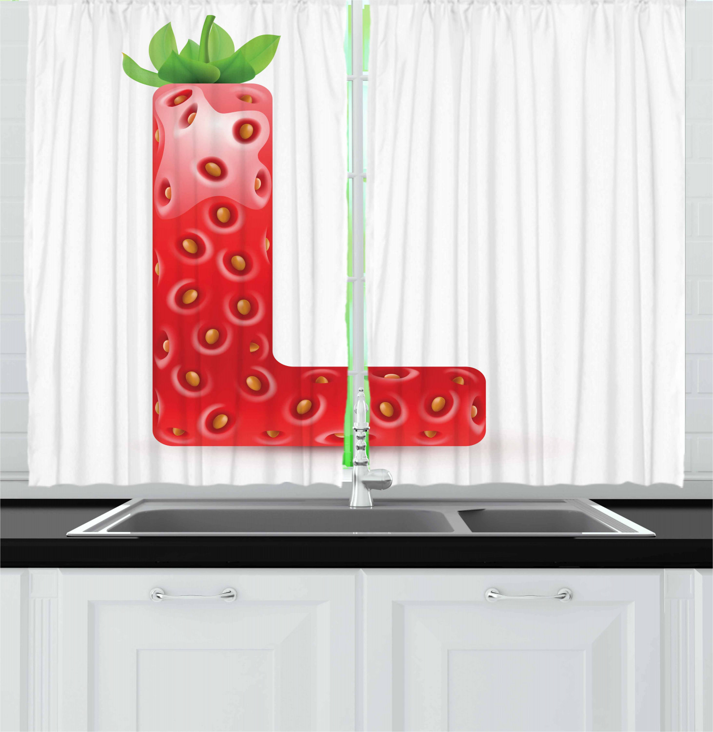 Strawberry Letters Kitchen Curtains 2 Panel Set Window Drapes 55" X 39" 