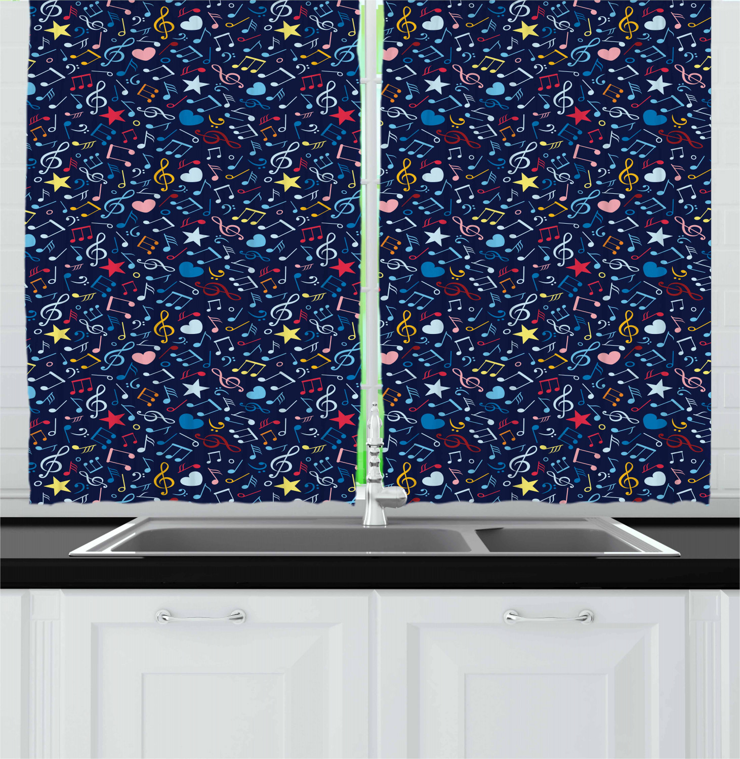 Musical Kitchen Curtains 2 Panel Set Window Drapes 55" X 39" by Ambesonne | eBay