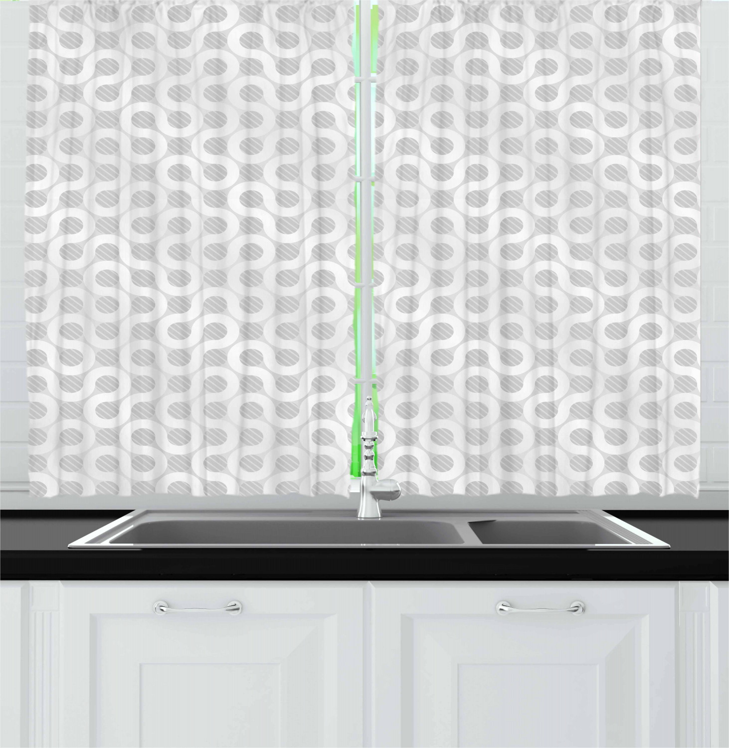 Grey and White Kitchen Curtains 2 Panel Set Window Drapes 55" X 39" by ...