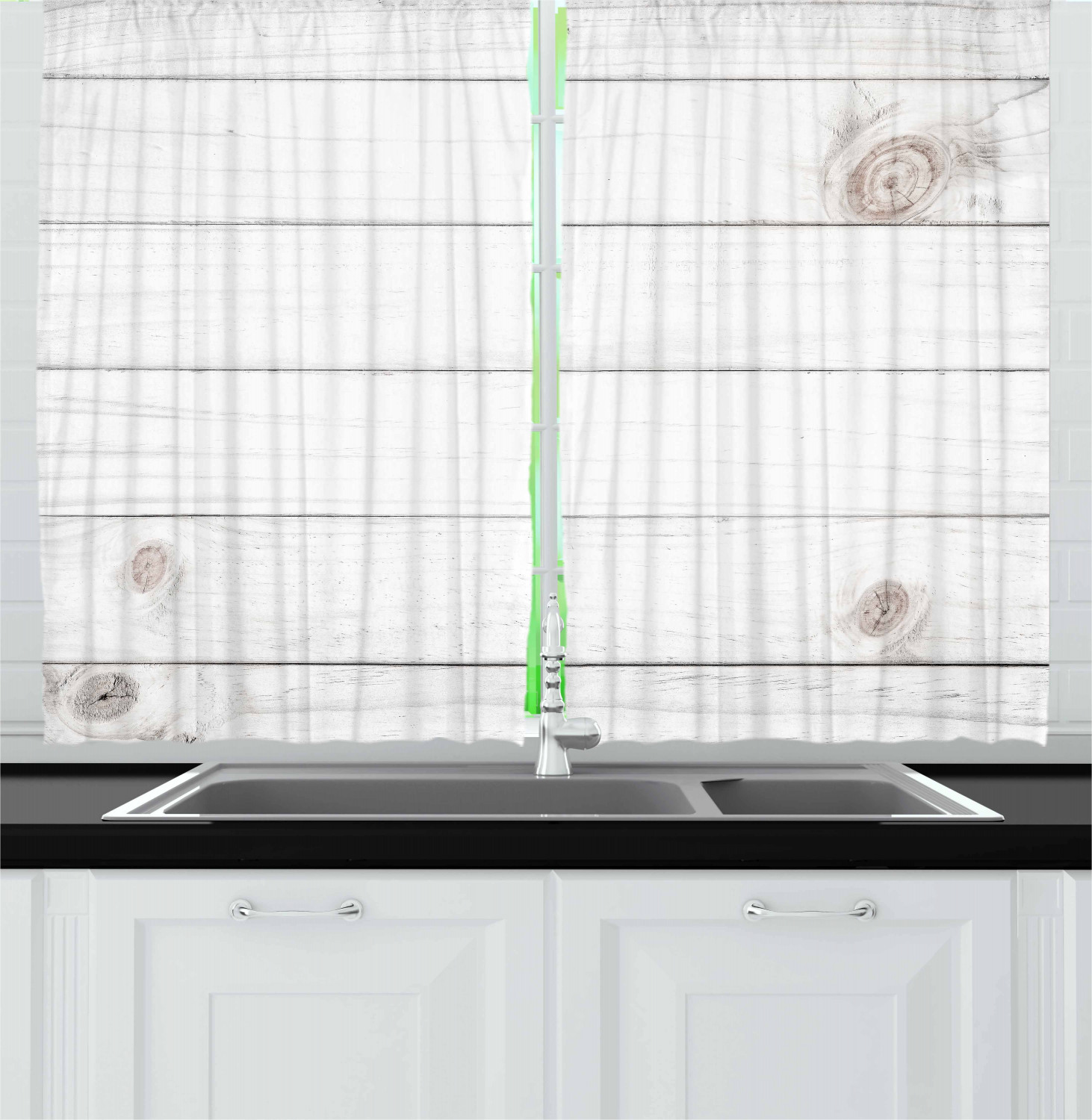 Grey and White Kitchen Curtains 2 Panel Set Window Drapes 55" X 39" by