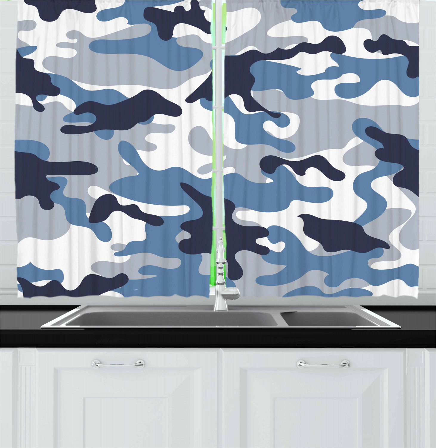 Camouflage Kitchen Curtains 2 Panel Set Window Drapes 55" X 39" by Ambesonne - Picture 15 of 16
