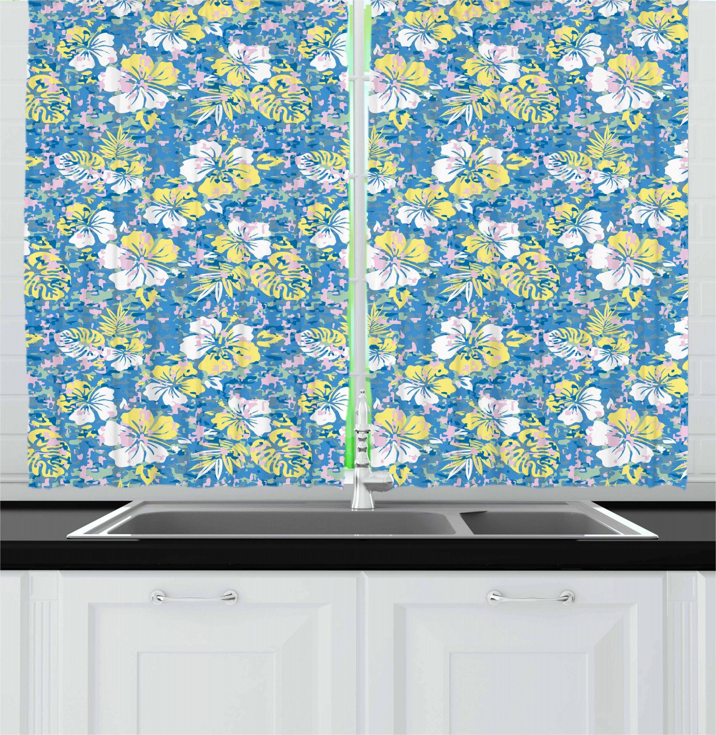 Camouflage Kitchen Curtains 2 Panel Set Window Drapes 55" X 39" by Ambesonne - Picture 10 of 16