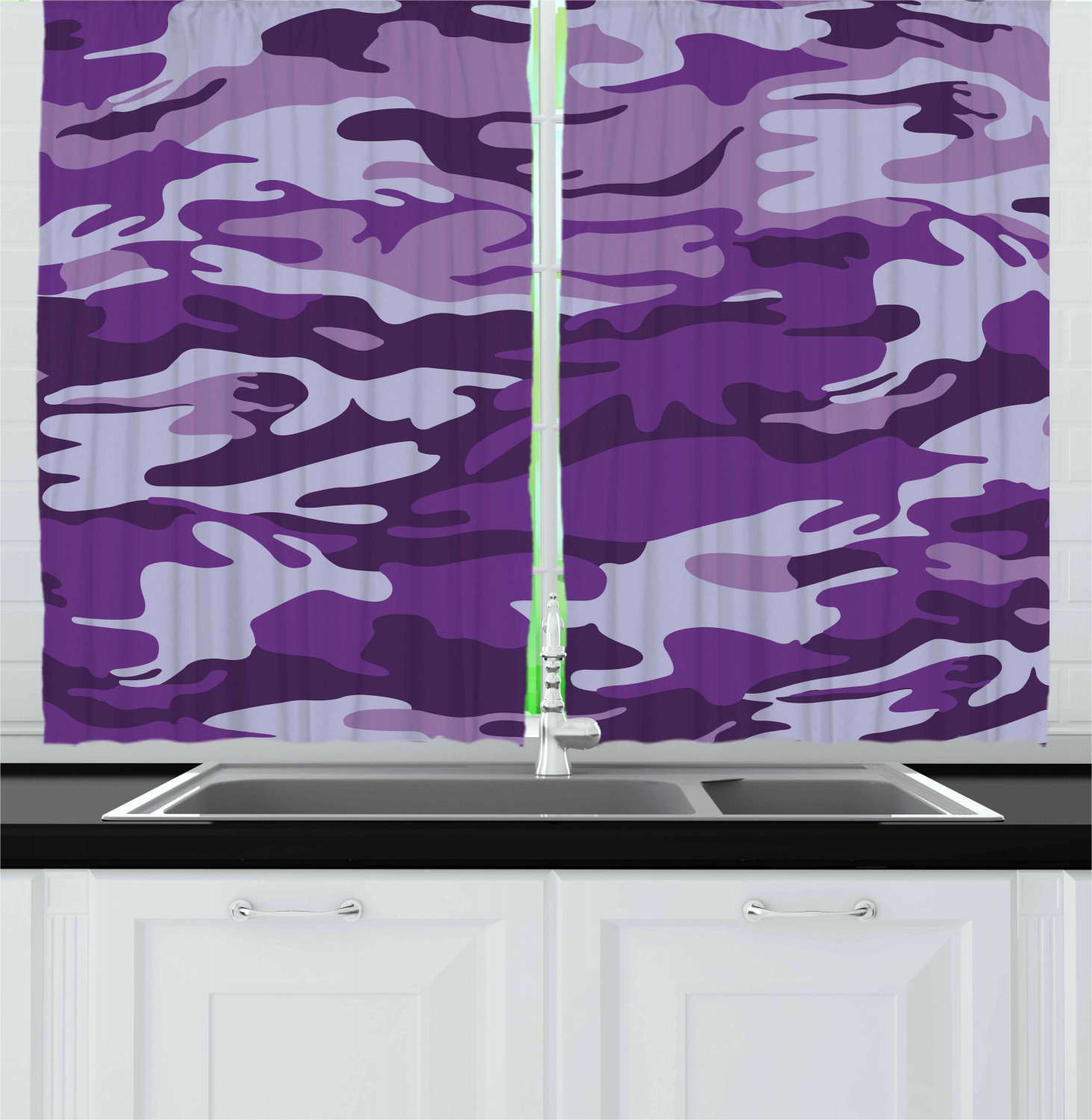 Camouflage Kitchen Curtains 2 Panel Set Window Drapes 55" X 39" by Ambesonne - Picture 14 of 16