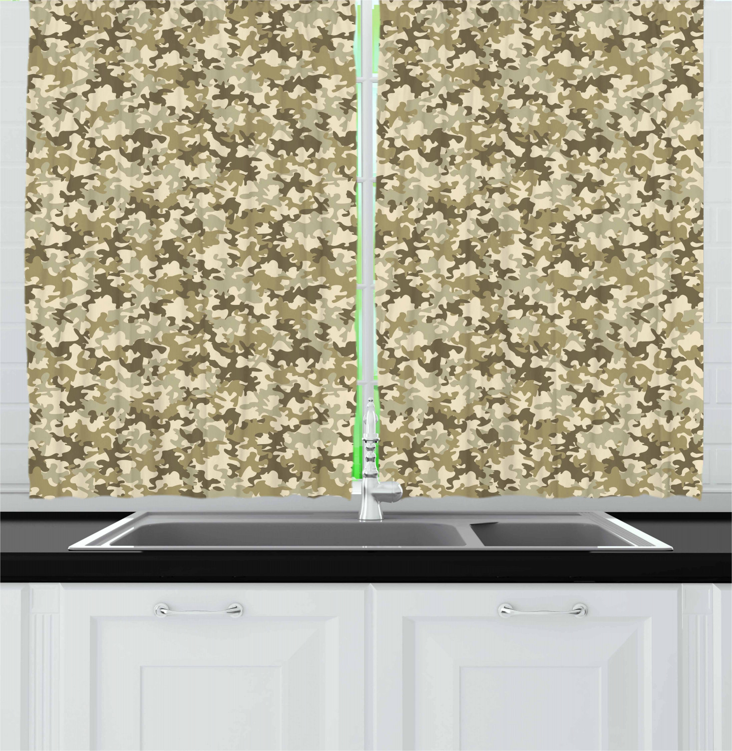 Camouflage Kitchen Curtains 2 Panel Set Window Drapes 55" X 39" by Ambesonne - Picture 7 of 16