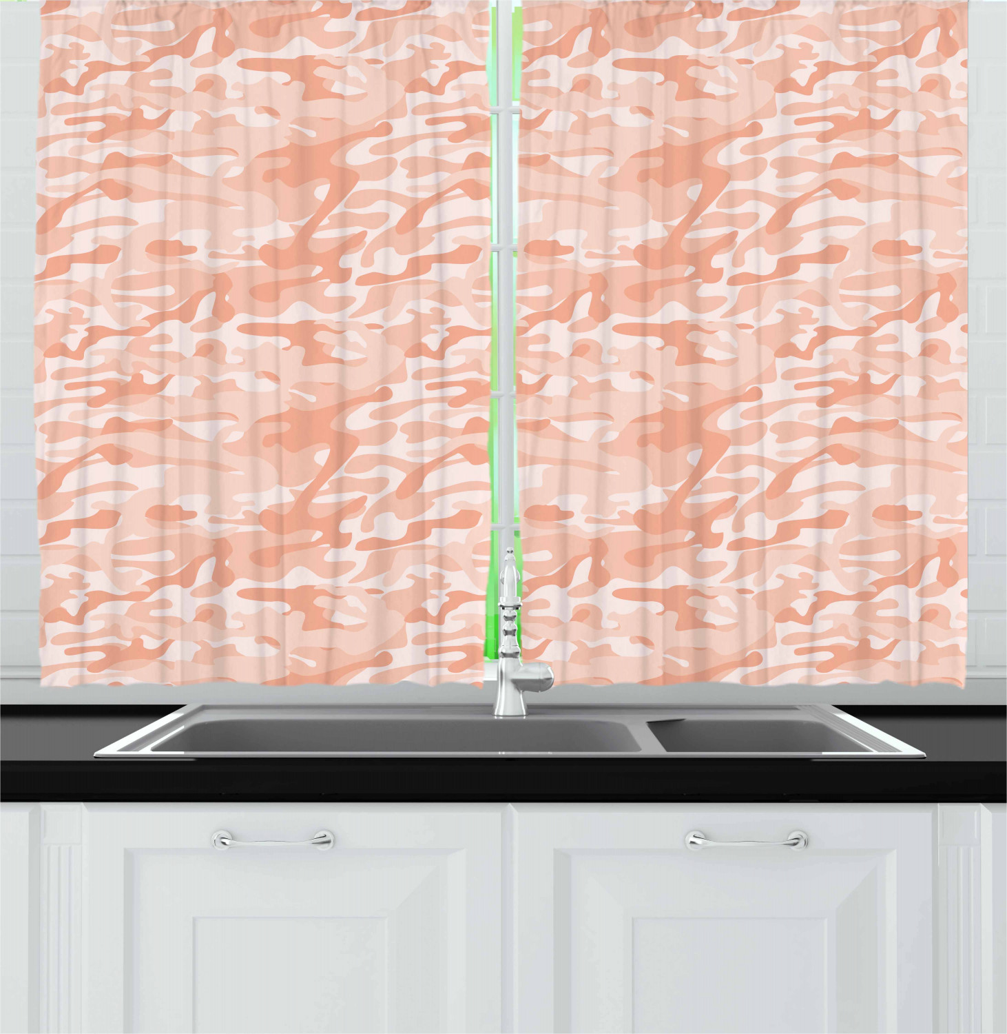 Camouflage Kitchen Curtains 2 Panel Set Window Drapes 55" X 39" by Ambesonne - Picture 16 of 16