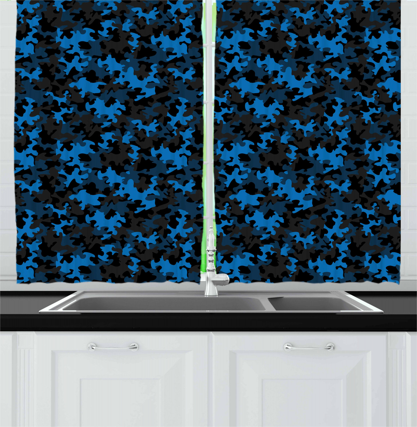 Camouflage Kitchen Curtains 2 Panel Set Window Drapes 55" X 39" by Ambesonne - Picture 6 of 16