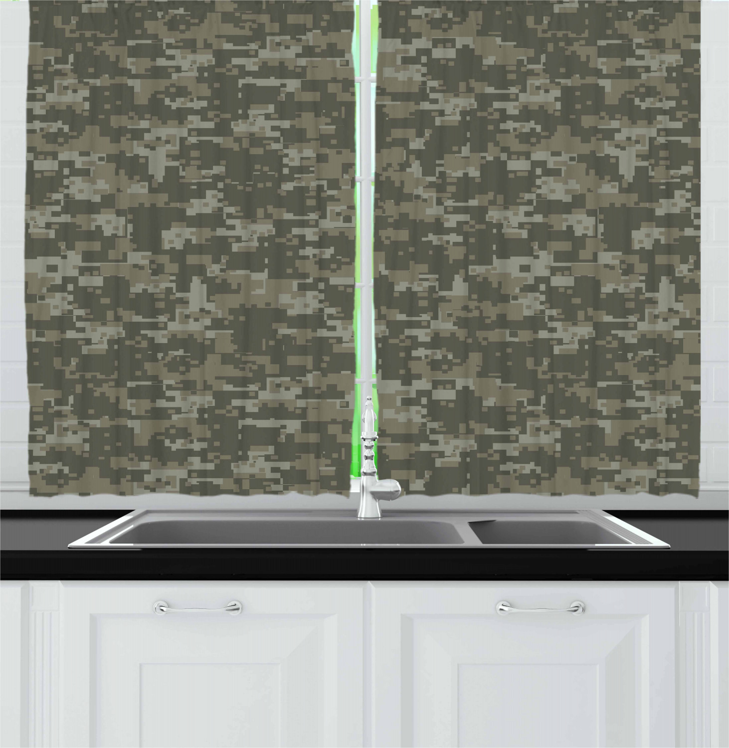 Camouflage Kitchen Curtains 2 Panel Set Window Drapes 55" X 39" by Ambesonne - Picture 5 of 16