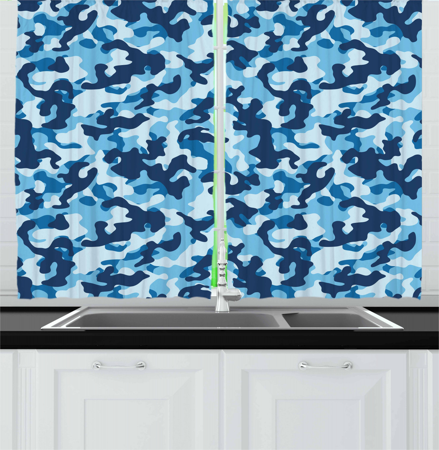 Camouflage Kitchen Curtains 2 Panel Set Window Drapes 55" X 39" by Ambesonne - Picture 4 of 16